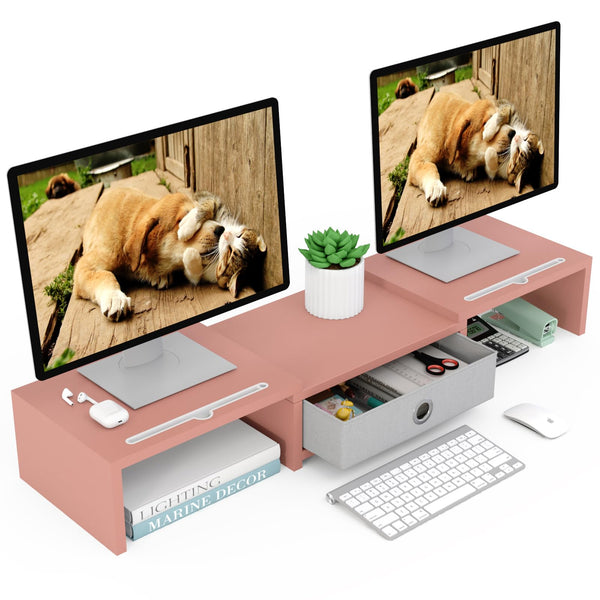 WESTREE Monitor Stand with Drawer 3 Shelf Riser Polycarbonate Desktop Pink NEW