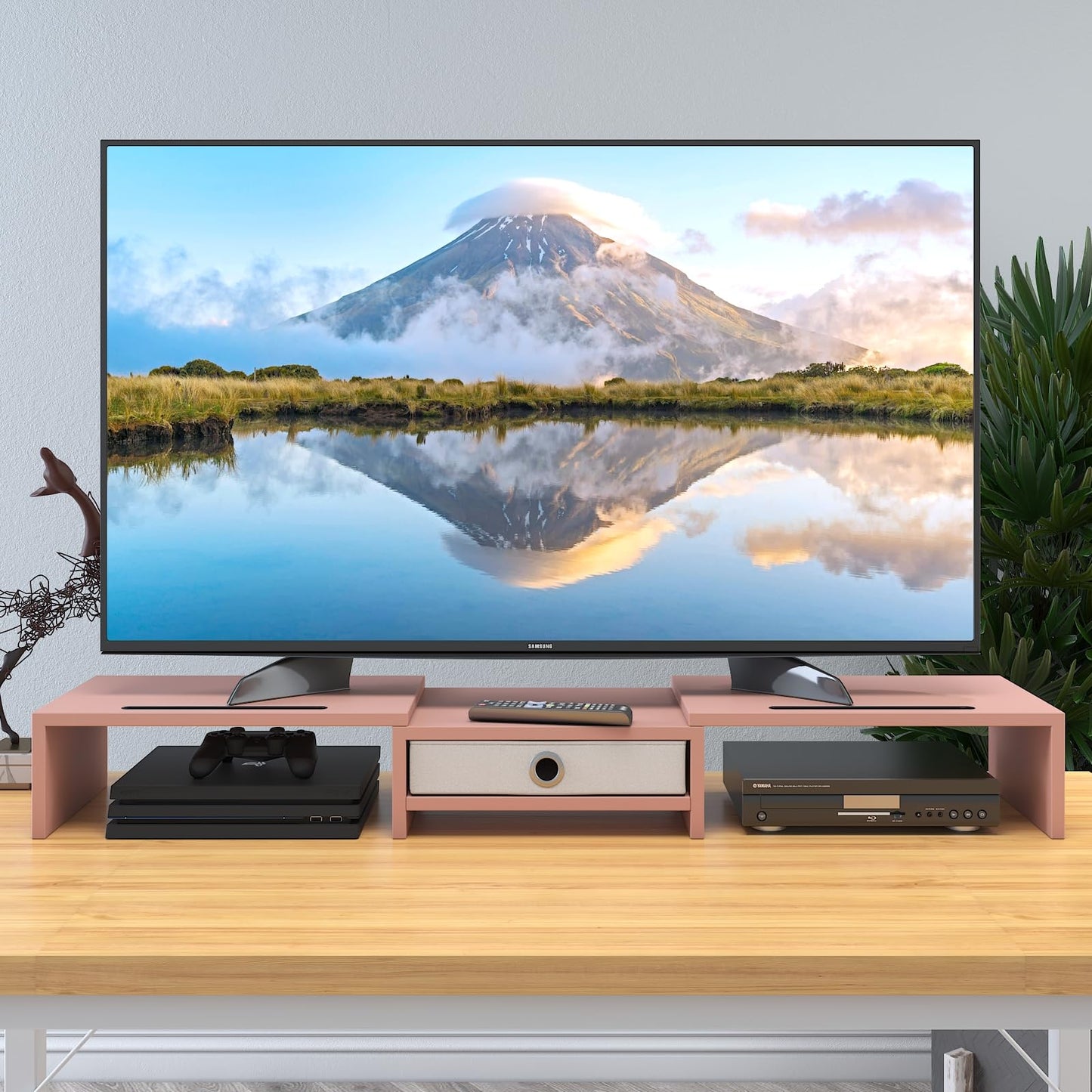 WESTREE Monitor Stand with Drawer 3 Shelf Riser Polycarbonate Desktop Pink NEW