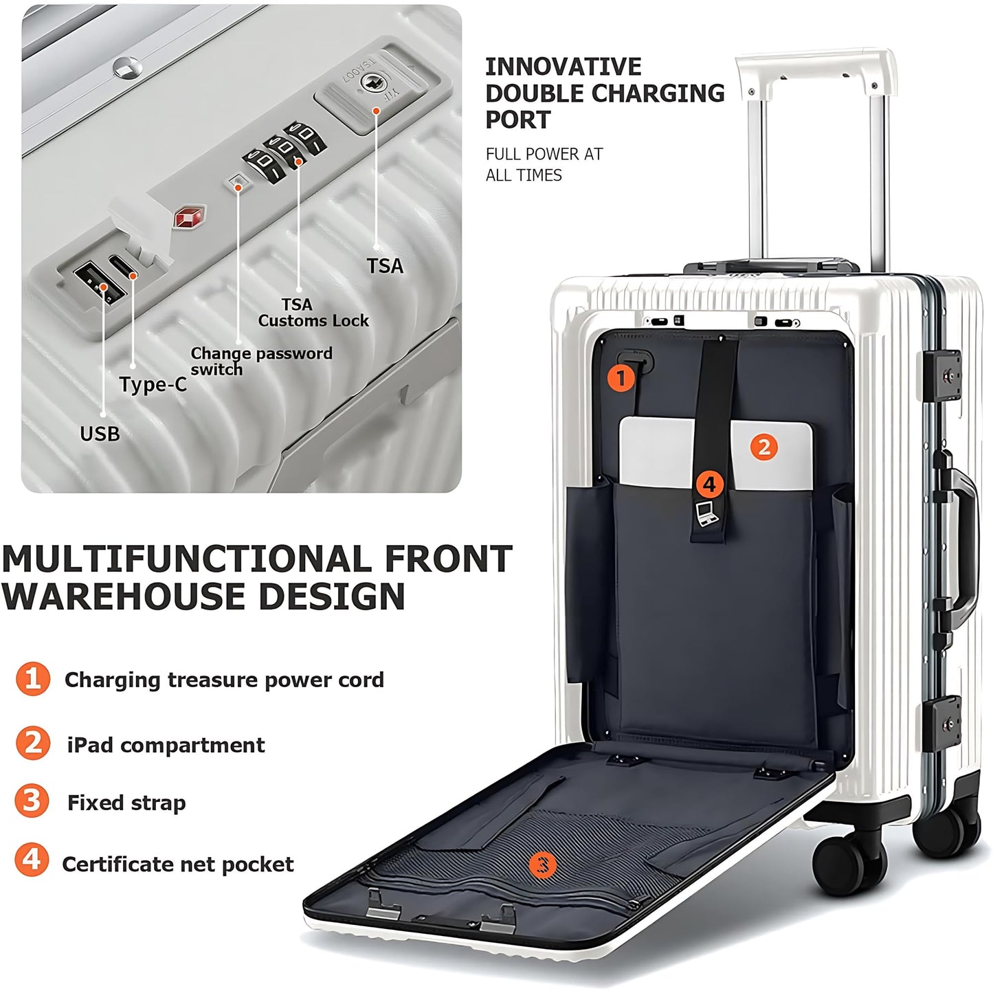 Hardside Carry-Ons White Spinner Wheel Carry-On 20" Luggage Aluminium Frame NEW