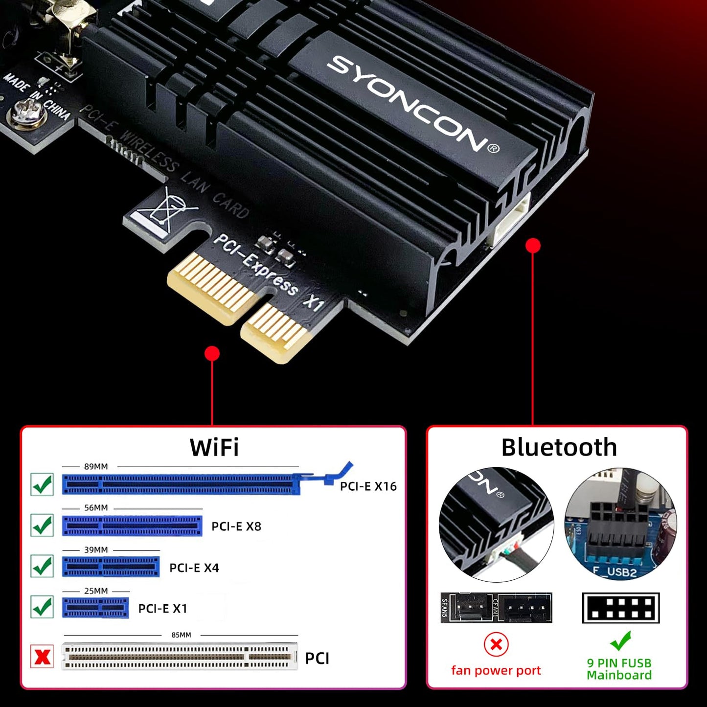 SYONCON WiFi 6E AXE5400 PCIe Network Card Tri-Band 2.4/5/6GHz Bluetooth 5.3 NEW