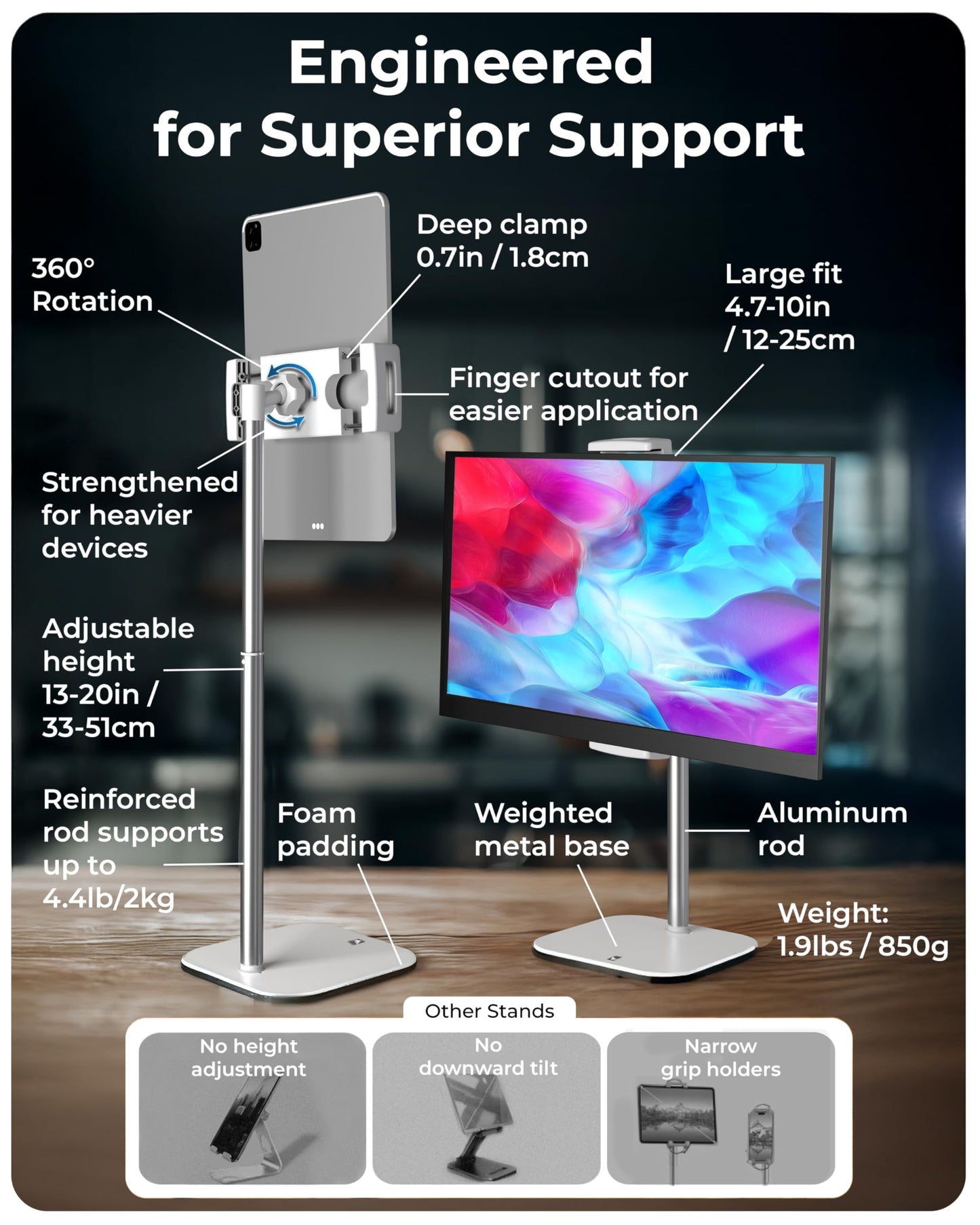 Cooper Tall Stands White Portable Monitor Stand for Desk up to 17 Inches - DEMO