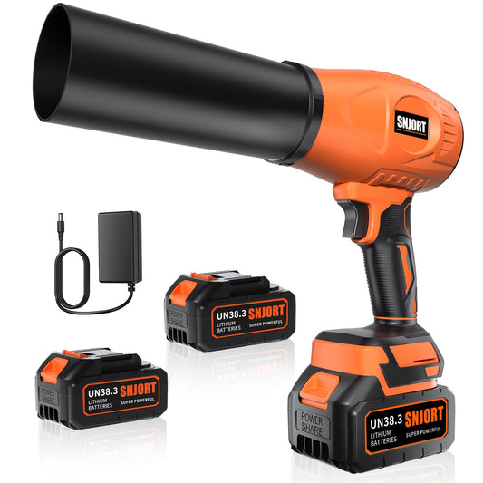 SNJORT Cordless Leaf Blower Extended Nozzle, 2 Batteries & Charger Orange NEW