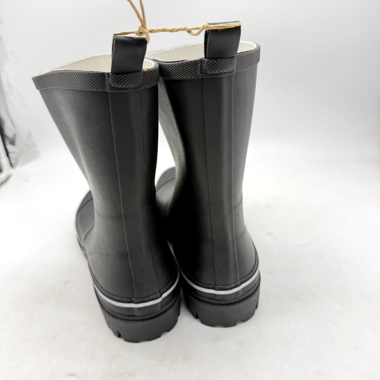 Mens Waterproof Rain Boots Lugged Sole Rubber Black Gum Boots Size AU 11 NEW