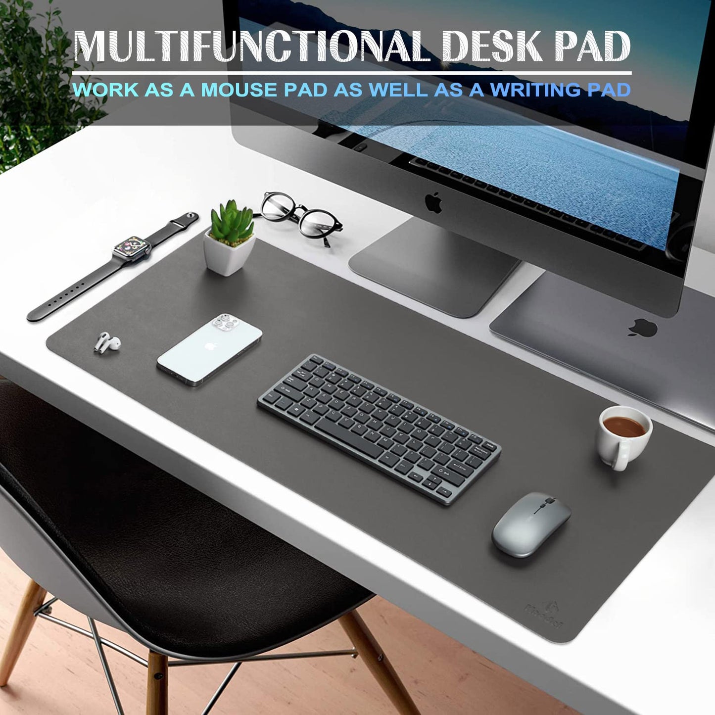 K KNODEL Large Leather Office Desk Mat Mouse Pad 40 x 80 cm Dark Grey DEMO