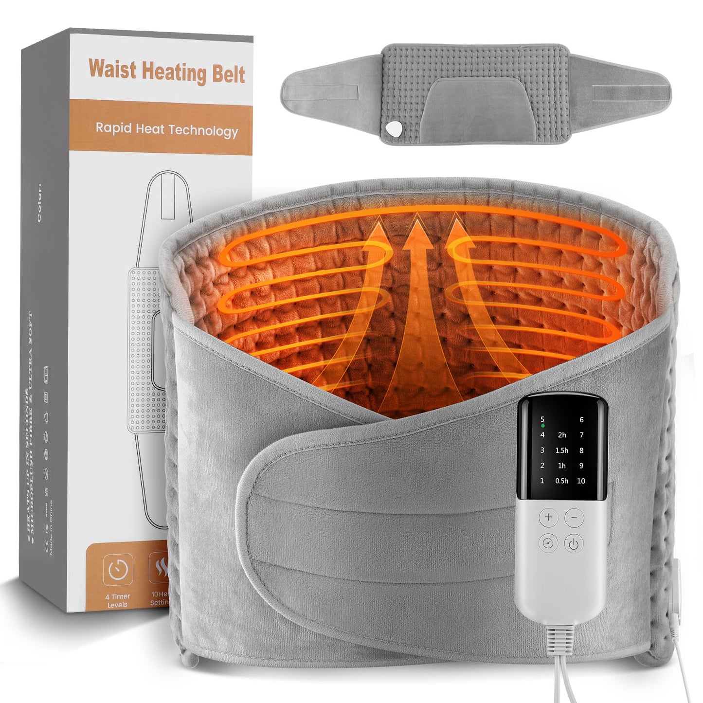 Rapid Heat Electric Heating Pad with 10 Levels and 4 Timer Settings Grey DEMO