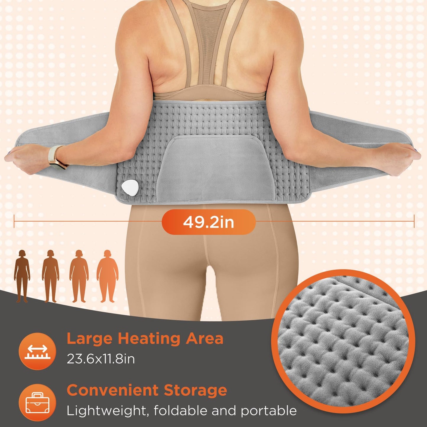 Rapid Heat Electric Heating Pad with 10 Levels and 4 Timer Settings Grey DEMO