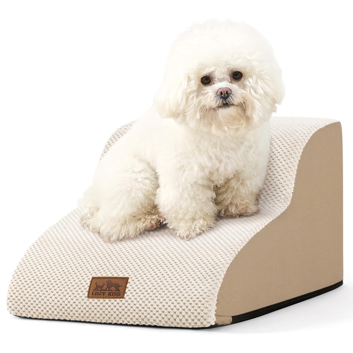 COZY KISS Beige Curved Pet Stairs with Leakproof High-Density Foam Cover NEW