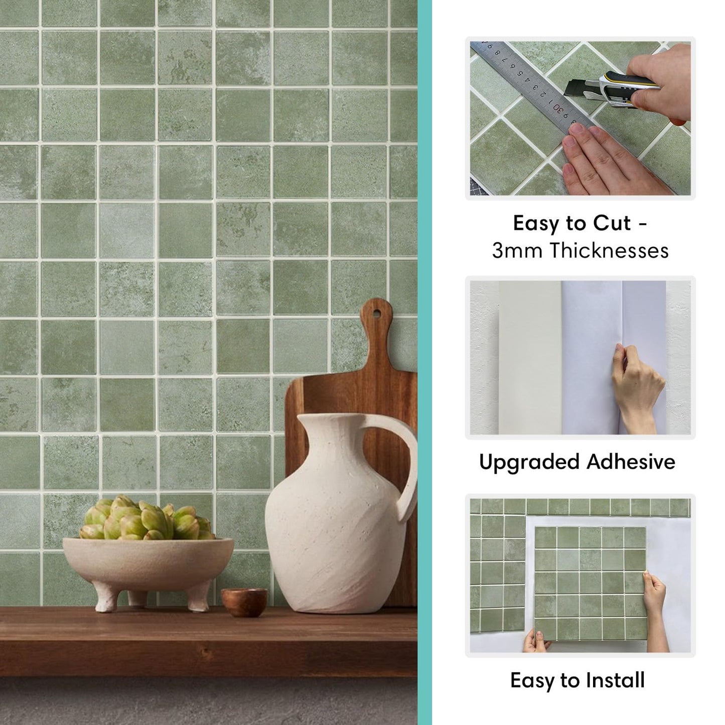 Commomy Gradient Green Square Wall Stickers & Murals, 30x30cm, Decor NEW