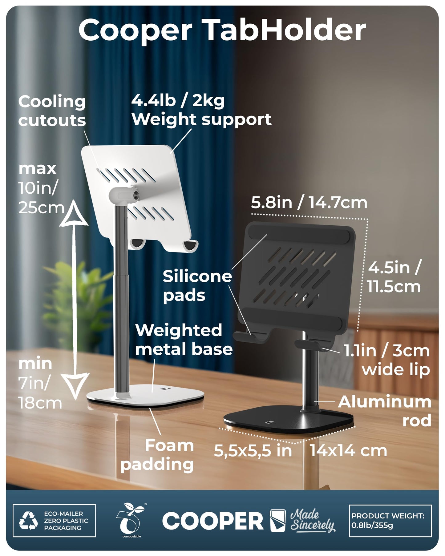 Cooper Premium Stands Adjustable Tablet Stand & iPad Holder in Night Black NEW