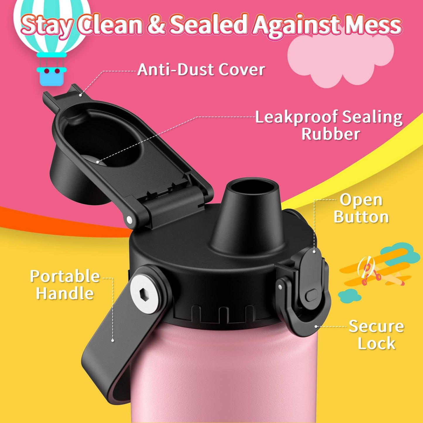 baab 18oz Drink Flasks Insulated Stainless Steel Water Bottle in Pink - DEMO