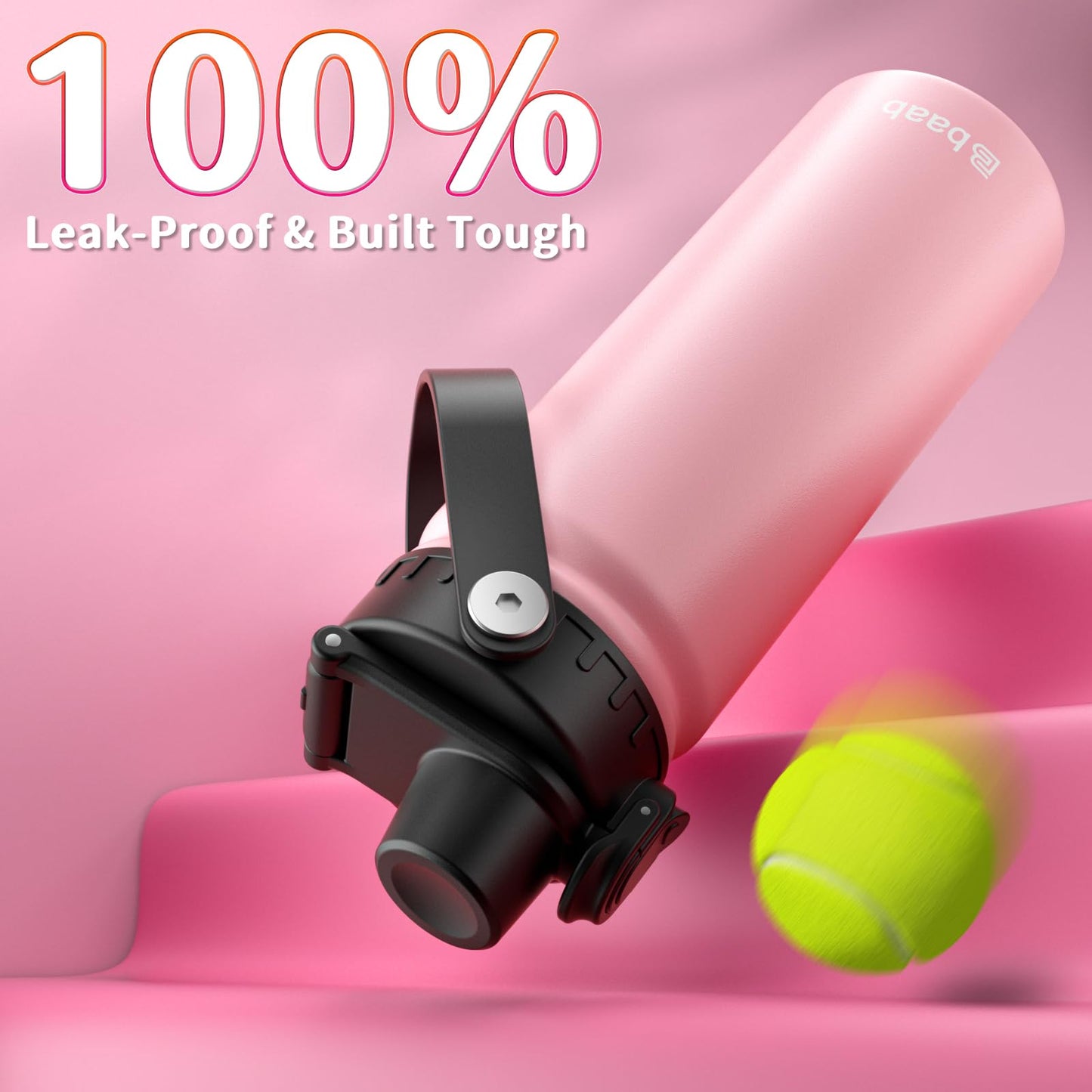 baab 18oz Drink Flasks Insulated Stainless Steel Water Bottle in Pink - DEMO