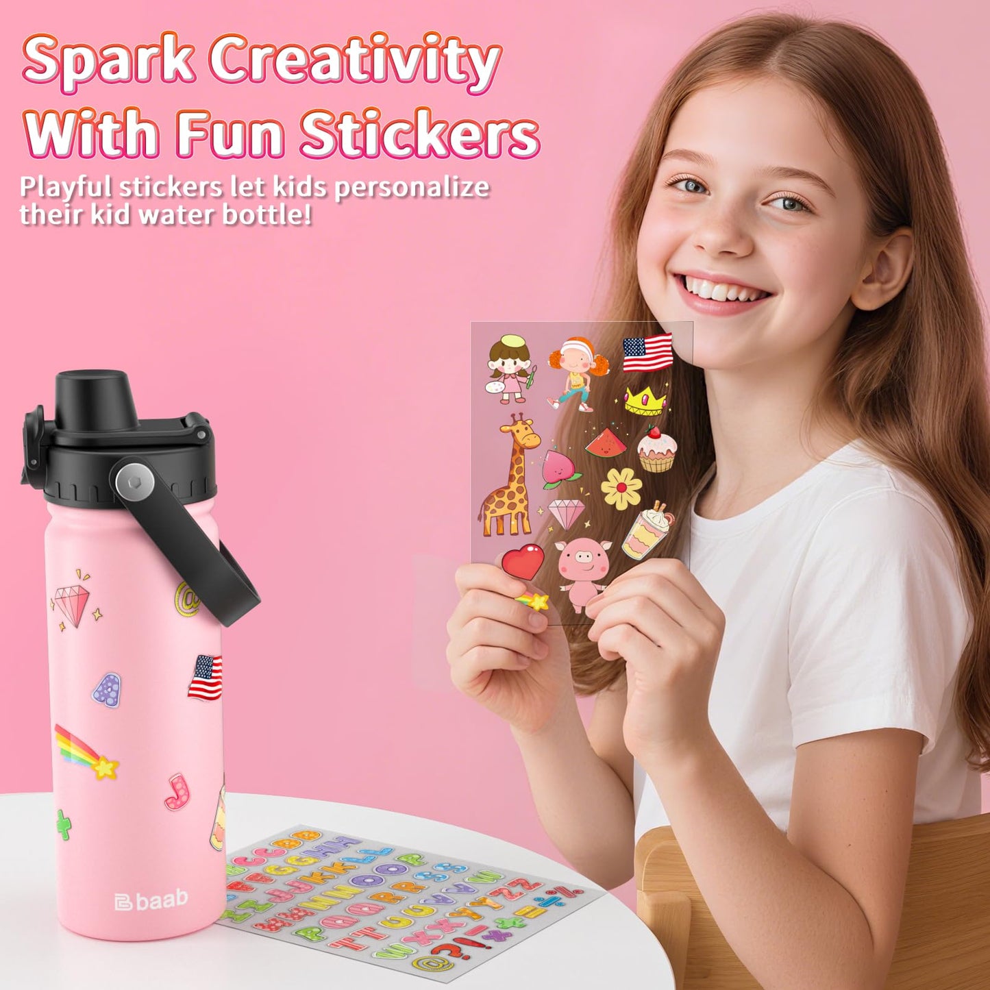 baab 18oz Drink Flasks Insulated Stainless Steel Water Bottle in Pink - DEMO