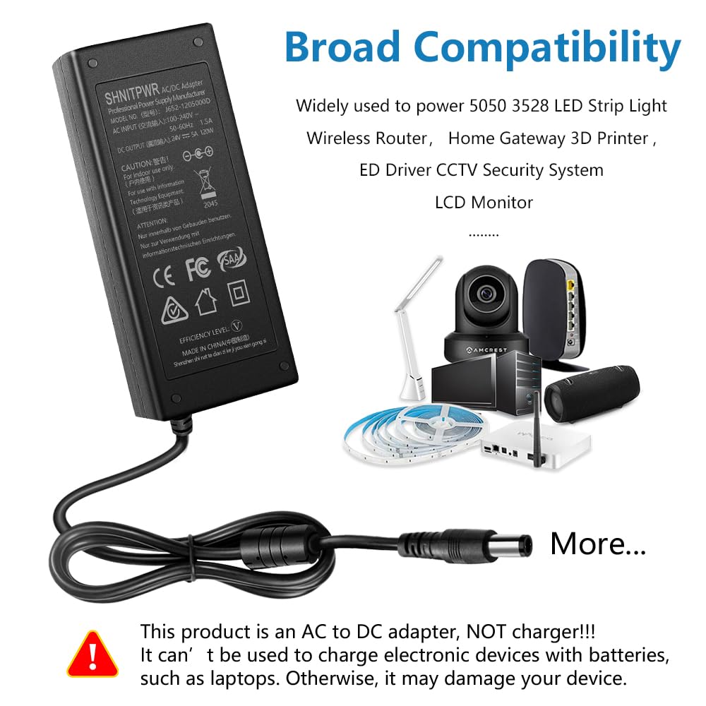 SHNITPWR 120W AC Adapters Power Adapter 24V 5A AC to DC Converter 100-240V DEMO
