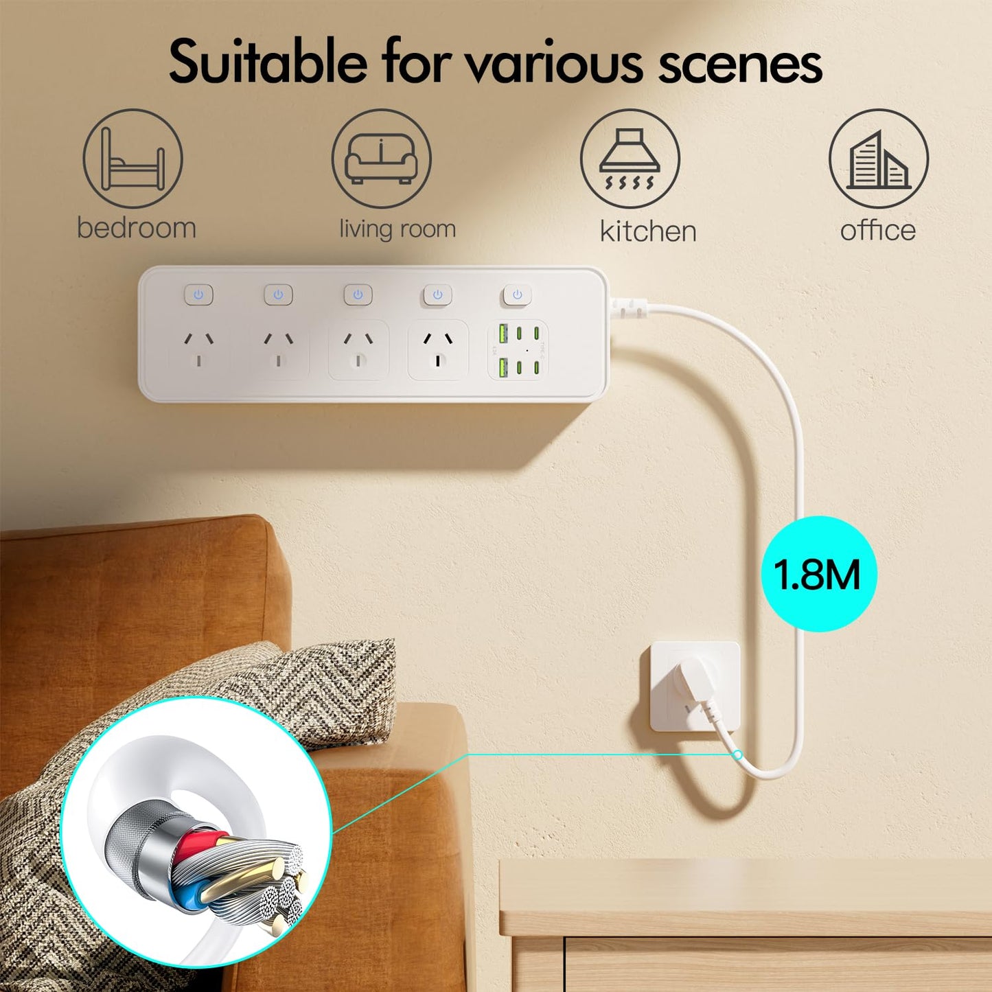 BOCHLION 4-Outlet Power Strip Surge Protector with Overload Protection, DEMO