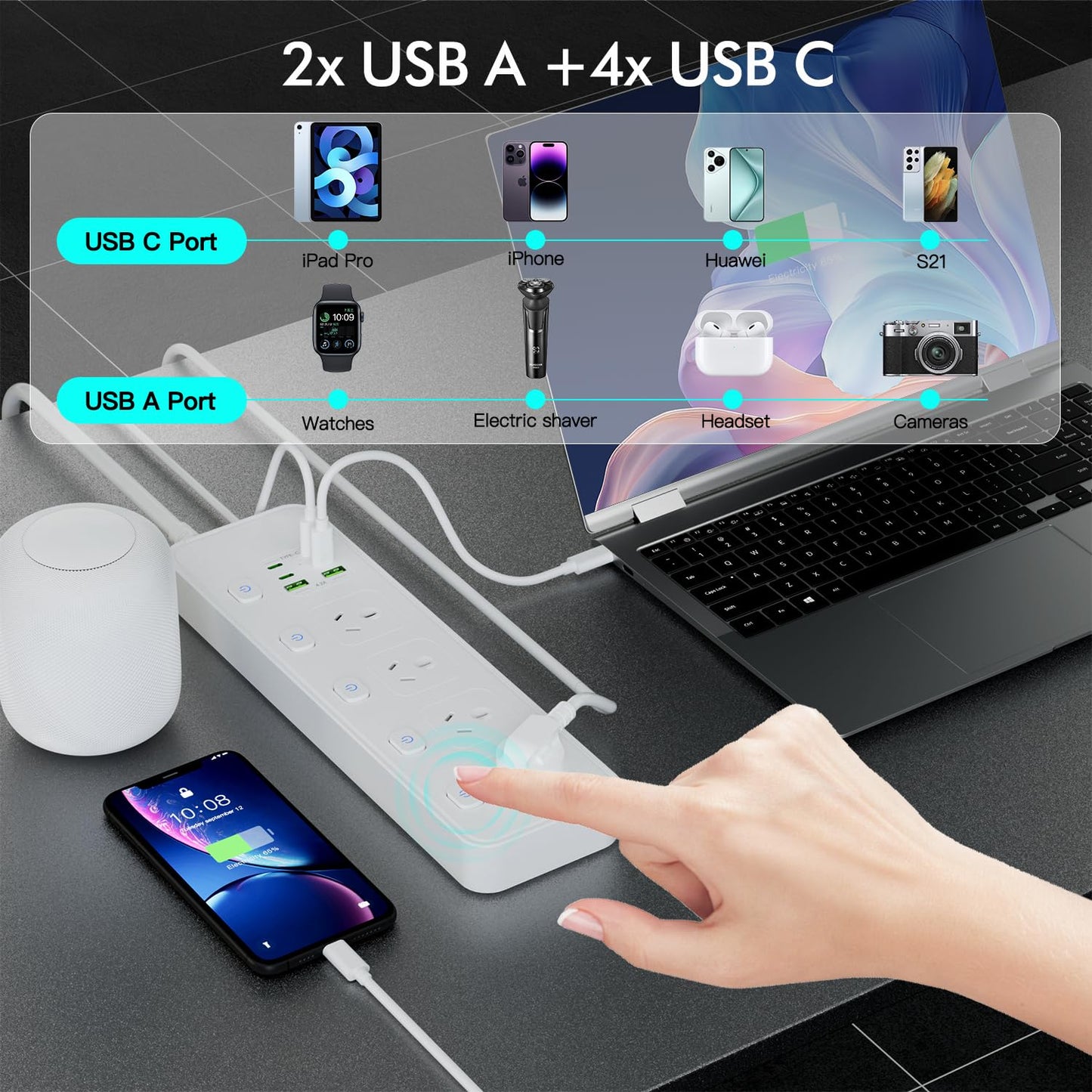 BOCHLION 4-Outlet Power Strip Surge Protector with Overload Protection, DEMO