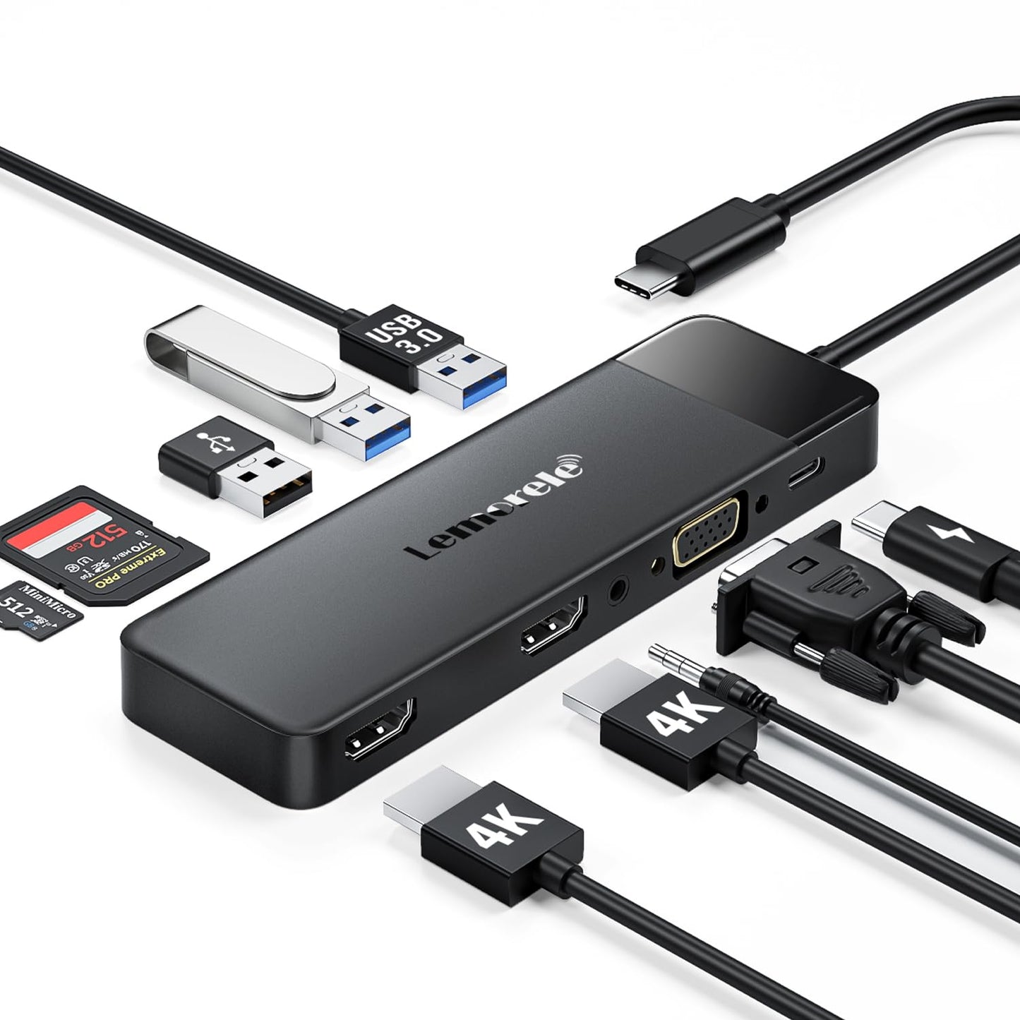 Lemorele USB-C USB Hubs Docking Station 10-in-1 Hub: 3 Displays, 2 HDMI, DEMO