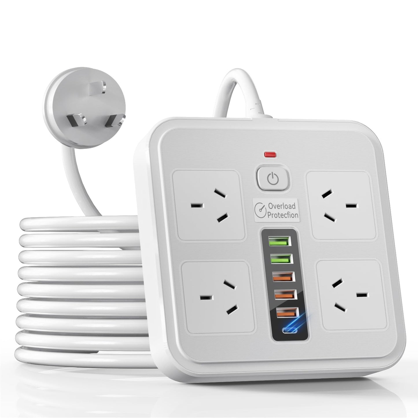 AUSELECT 10-in-1 USB Power Strip Surge Protector with 4 Outlets, White, 70W DEMO