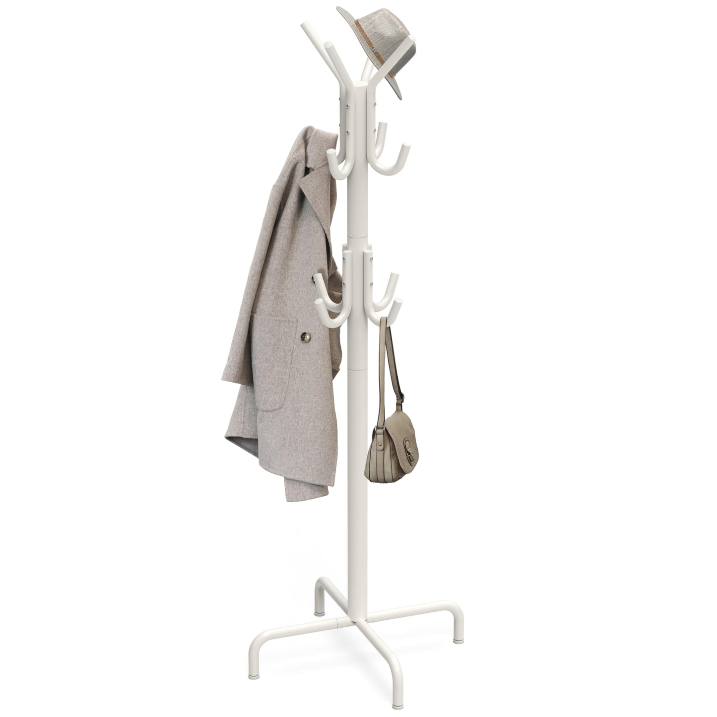 Simple Houseware 12-Hook Metal Coat Rack Stand in White - Sturdy Storage DEMO
