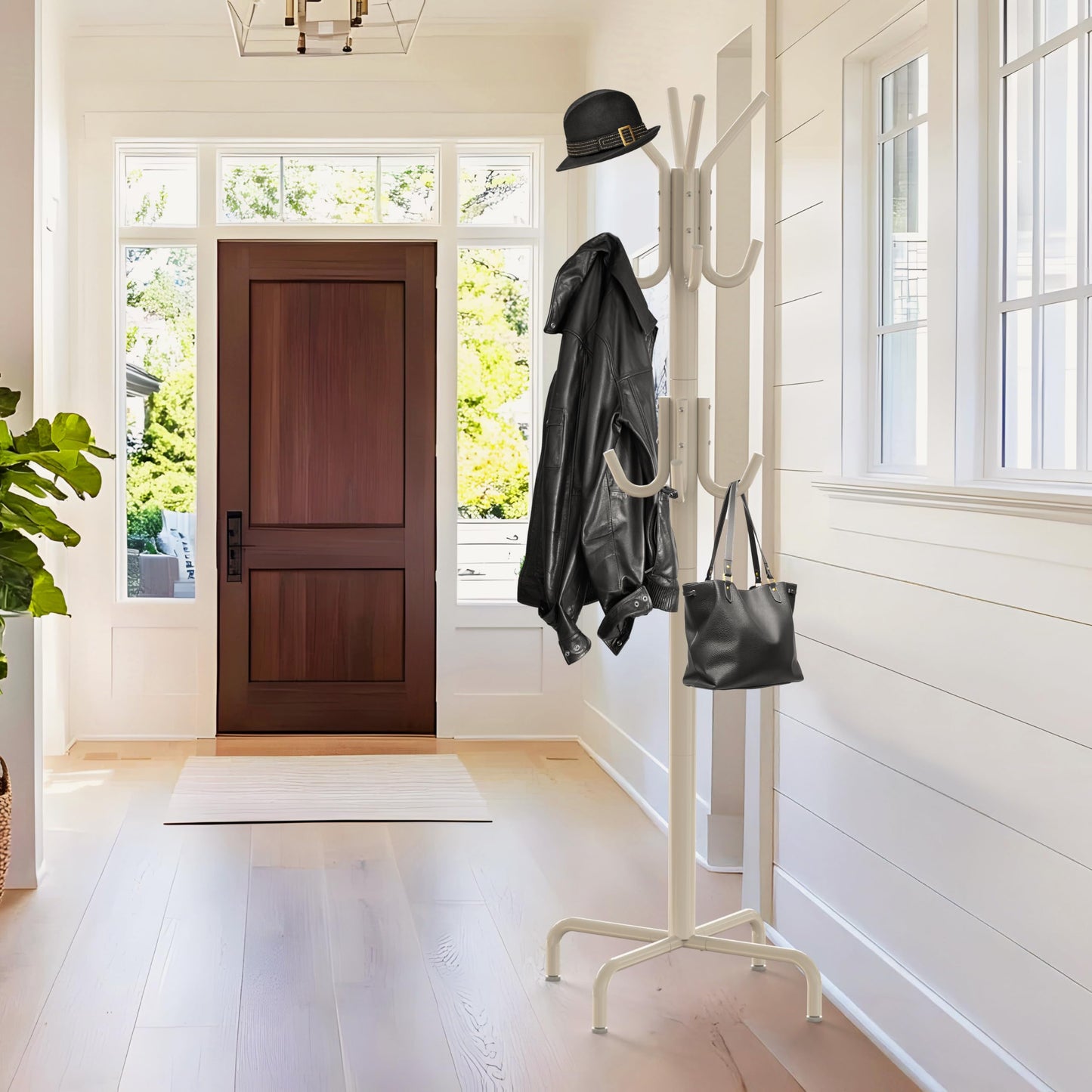 Simple Houseware 12-Hook Metal Coat Rack Stand in White - Sturdy Storage DEMO