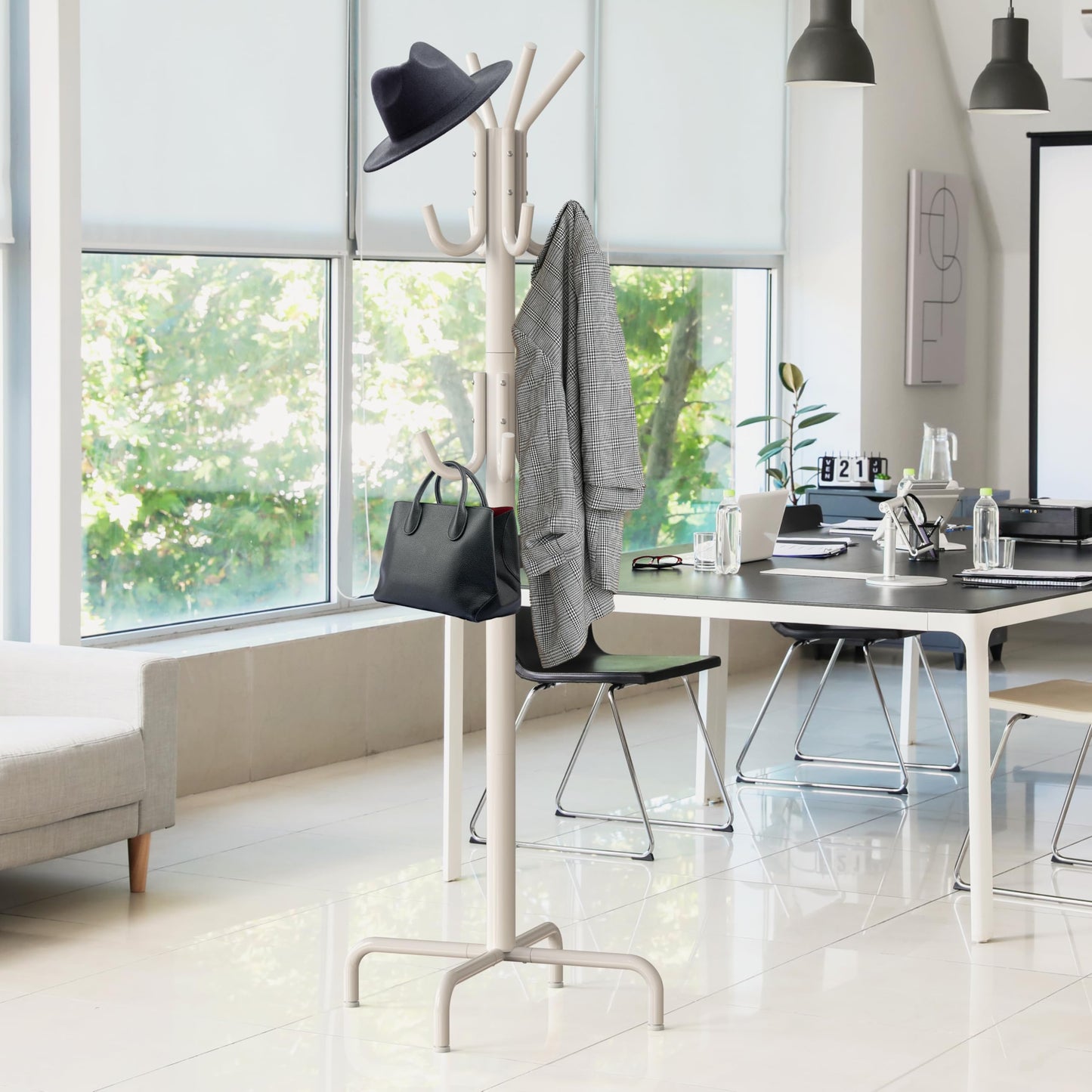 Simple Houseware 12-Hook Metal Coat Rack Stand in White - Sturdy Storage DEMO