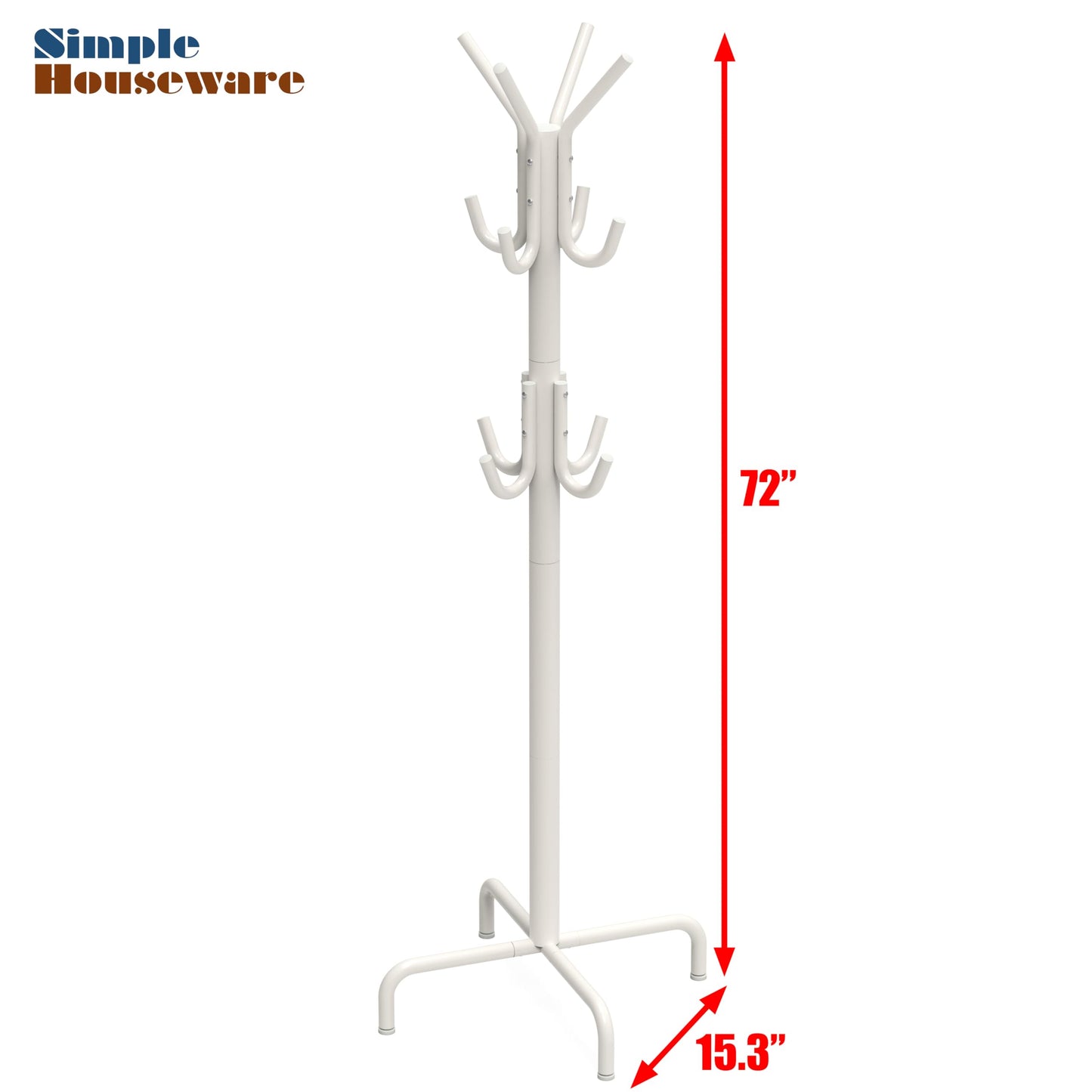 Simple Houseware 12-Hook Metal Coat Rack Stand in White - Sturdy Storage DEMO