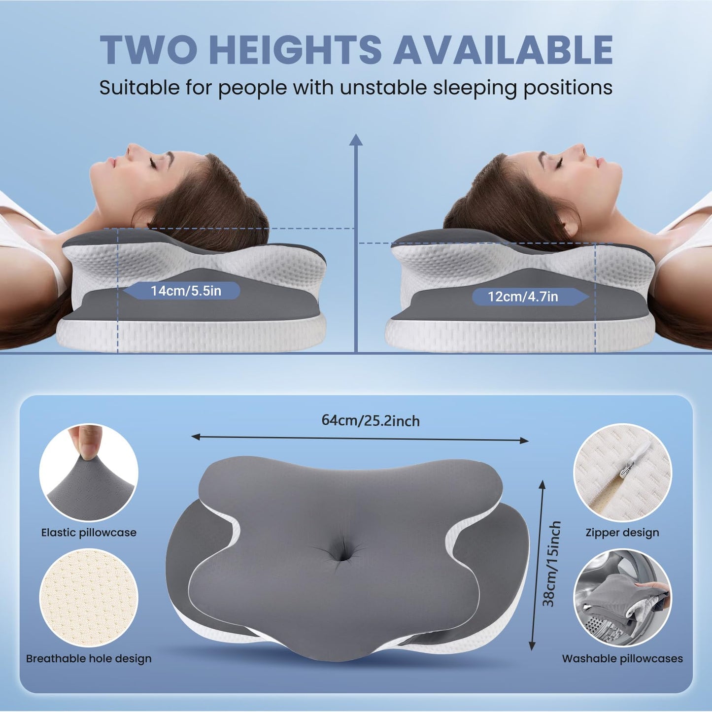JINXIA Memory Foam Neck Pillow Soft Silk Cervical Support Shoulder Large NEW