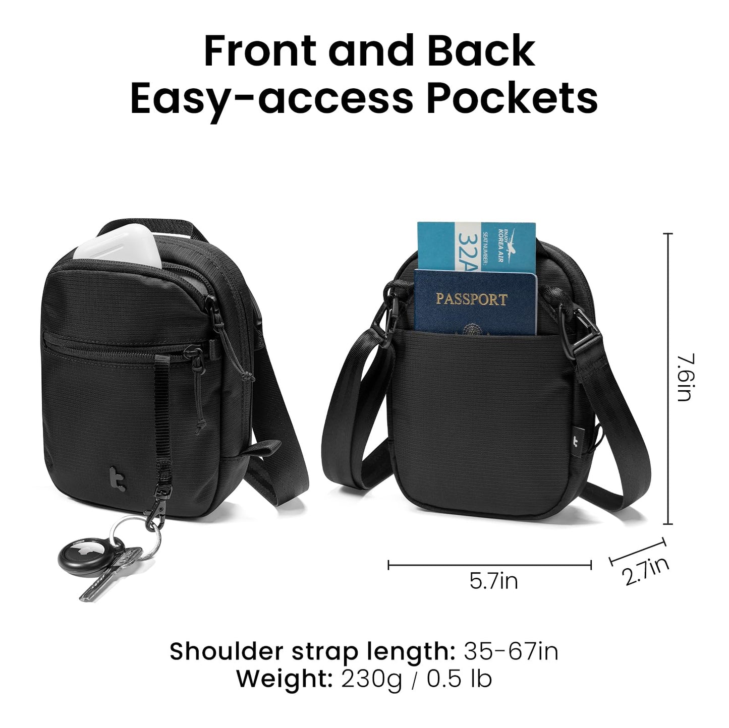 tomtoc Unisex Anti-Theft Travel Crossbody Bag RFID Blocking Mini Sling DEMO