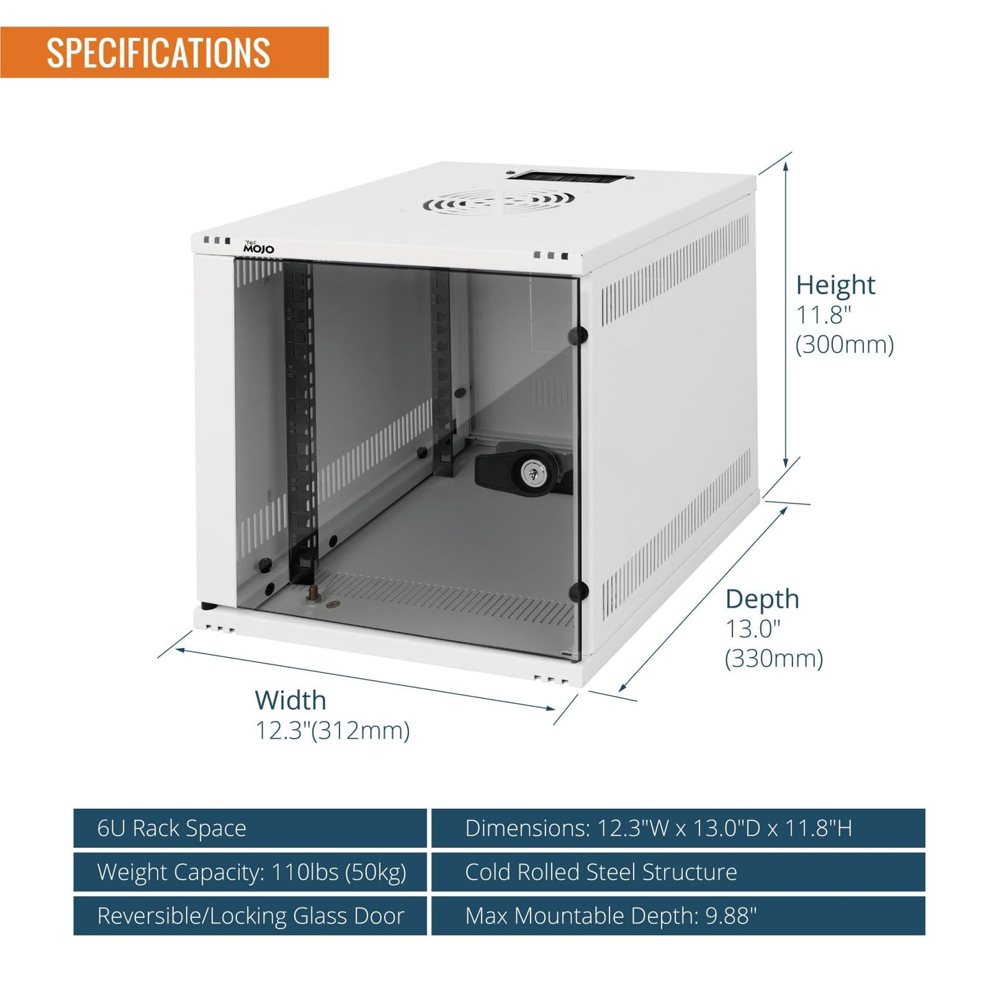 Tecmojo 6U Enclosures Wall Mount Network Cabinet Enclosure, White, 300mm DEMO