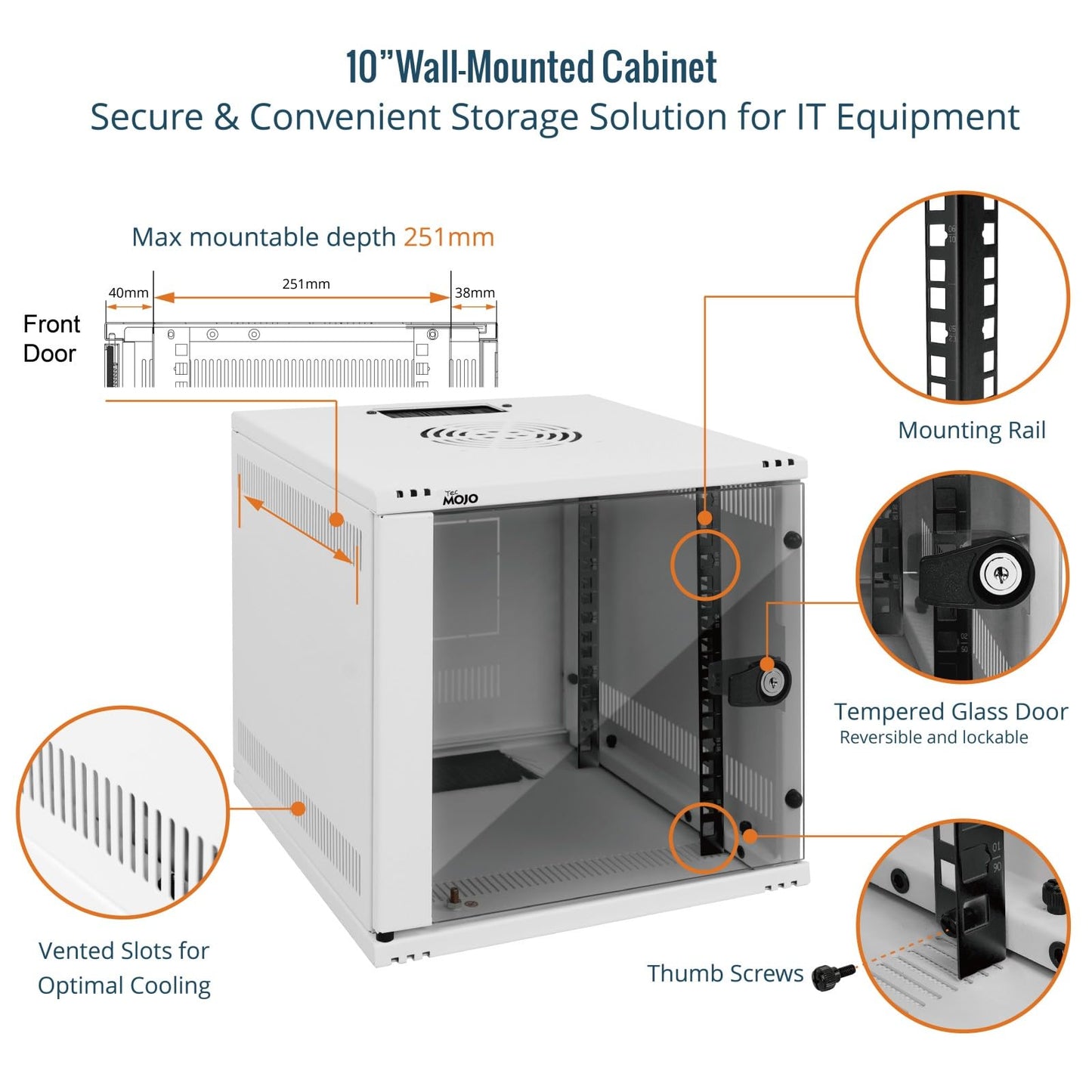 Tecmojo 6U Enclosures Wall Mount Network Cabinet Enclosure, White, 300mm DEMO