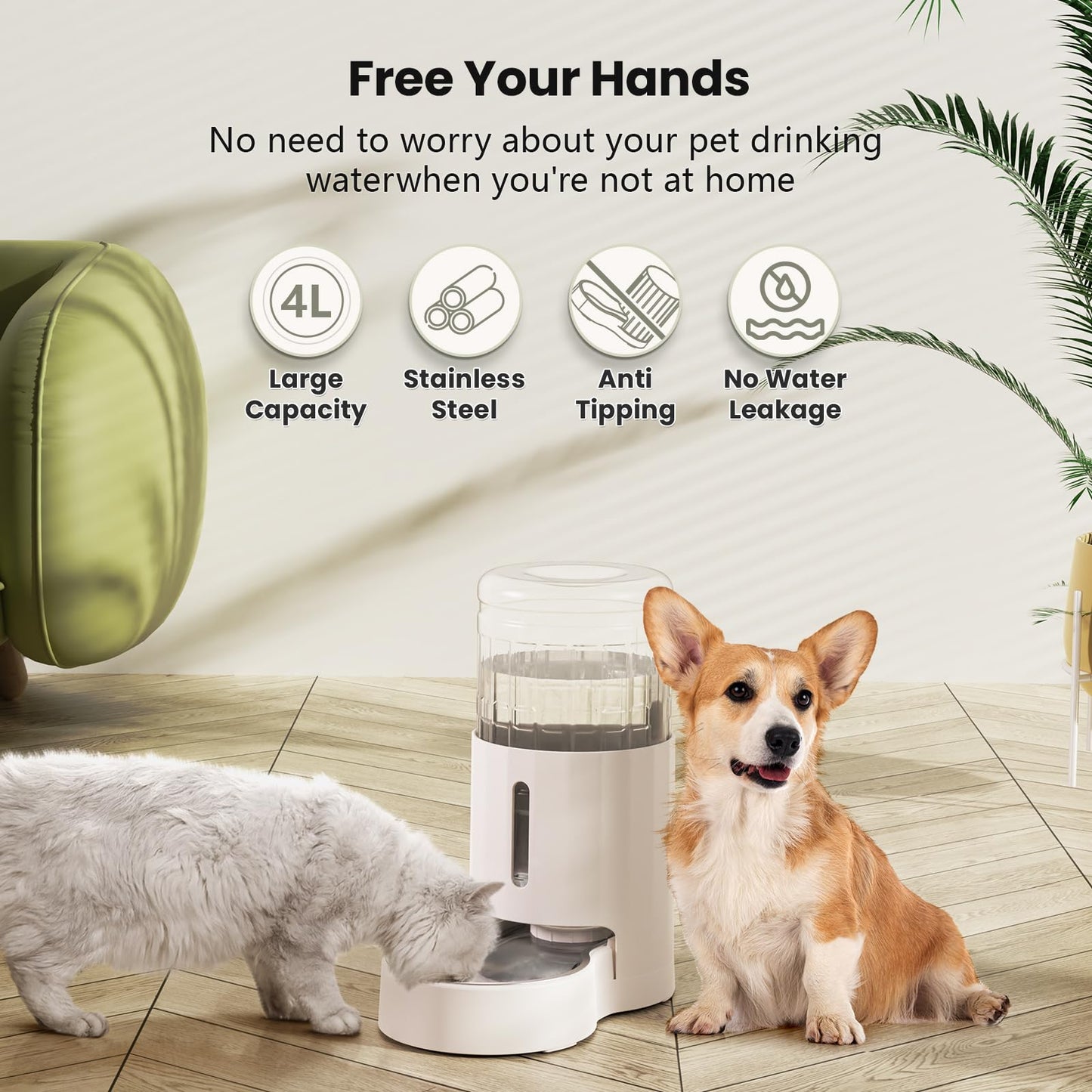 JUNSPOW Automatic Feeders Gravity Pet Water Dispenser with Stainless Steel DEMO