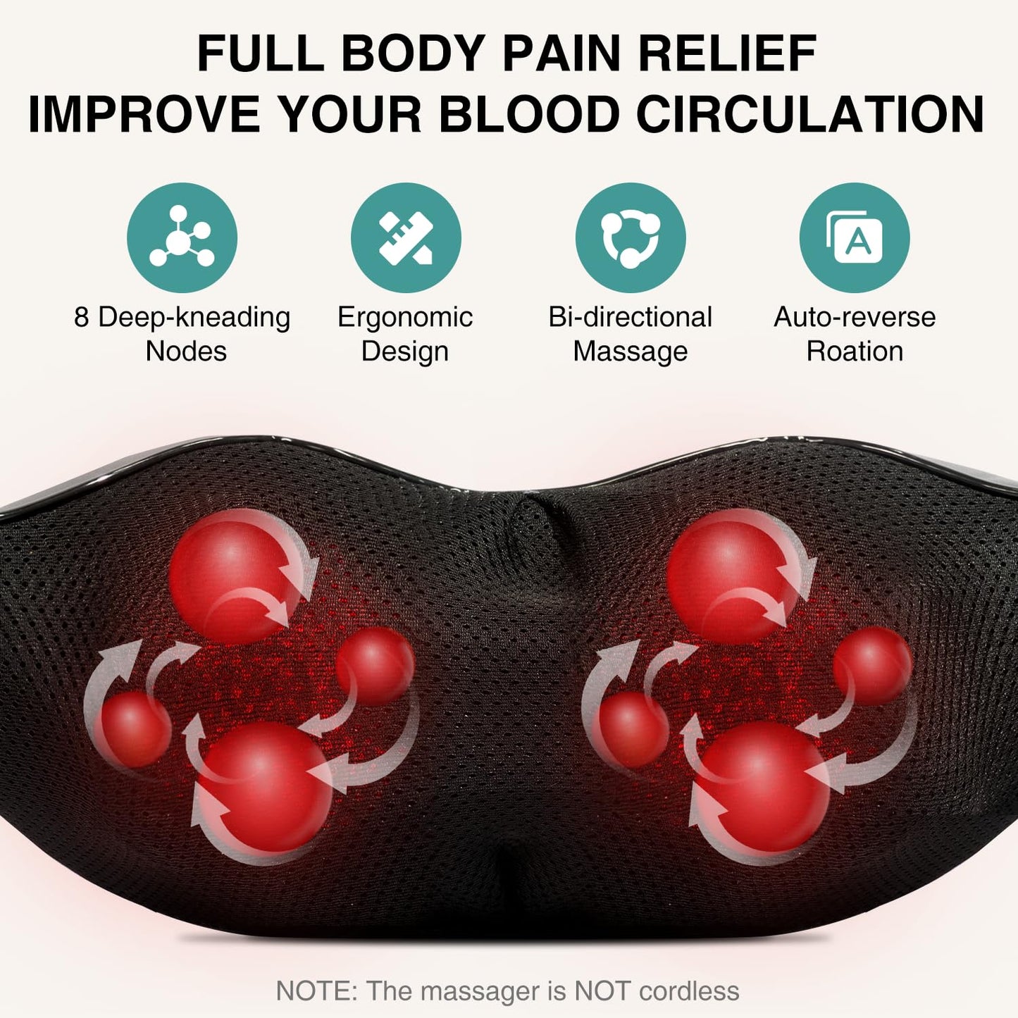 Nekteck Shiatsu Neck Massager with Heat for Deep Tissue Pain Relief DEMO