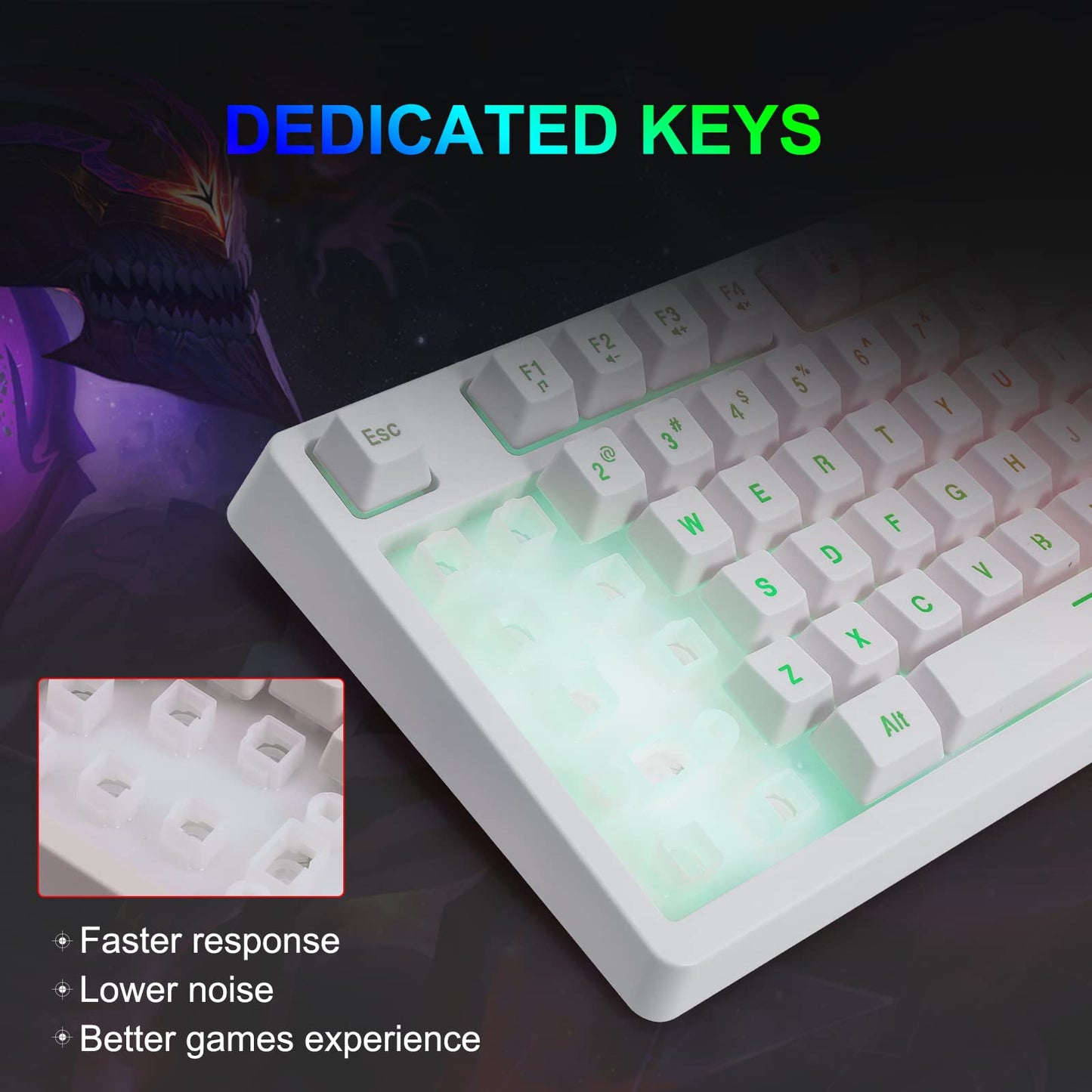HUO JI Gaming Keyboard USB Wired with Rainbow LED Backlit Quiet Floating DEMO