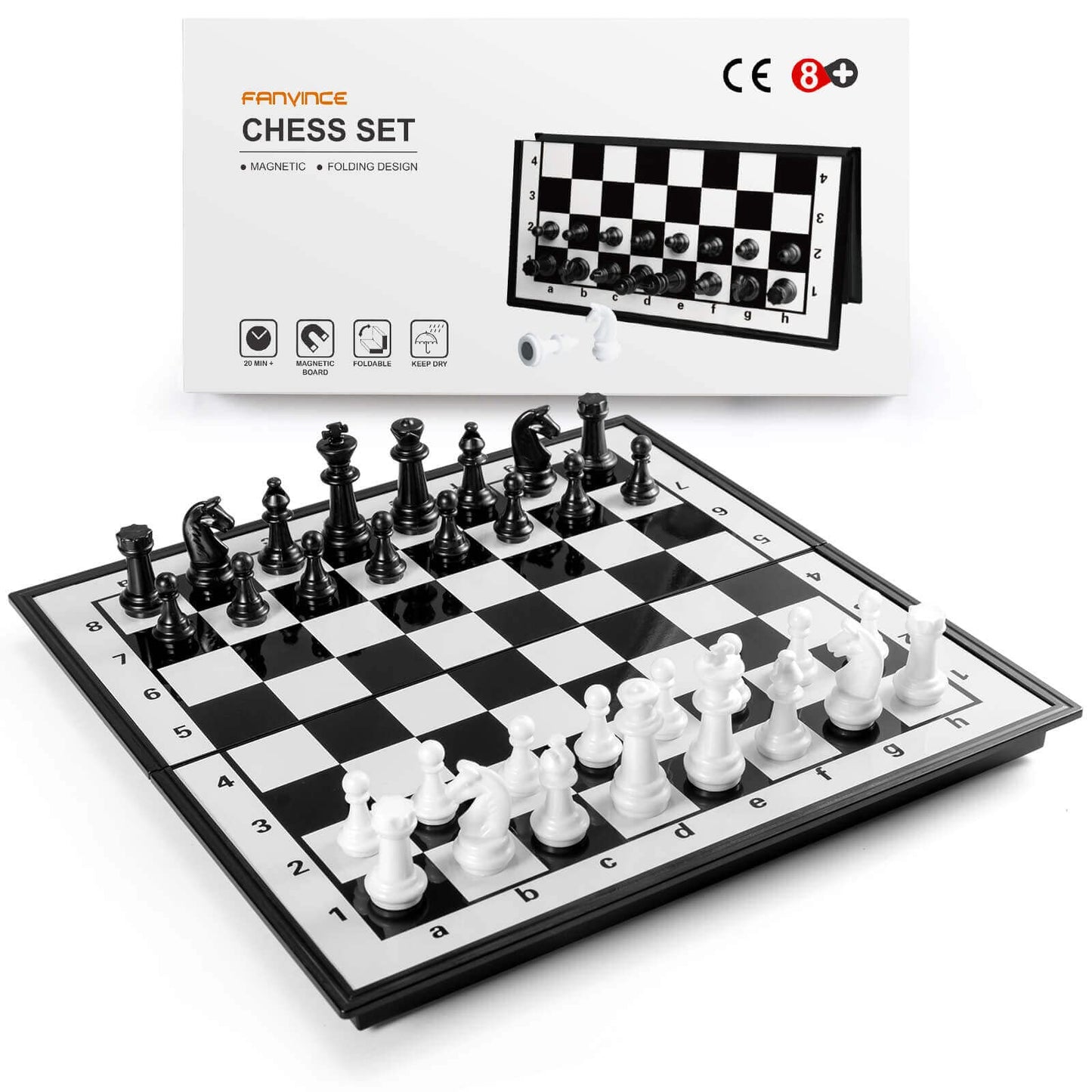 FanVince Magnetic Plastic Chess Set with Folding Travel Board Game, X-Large DEMO