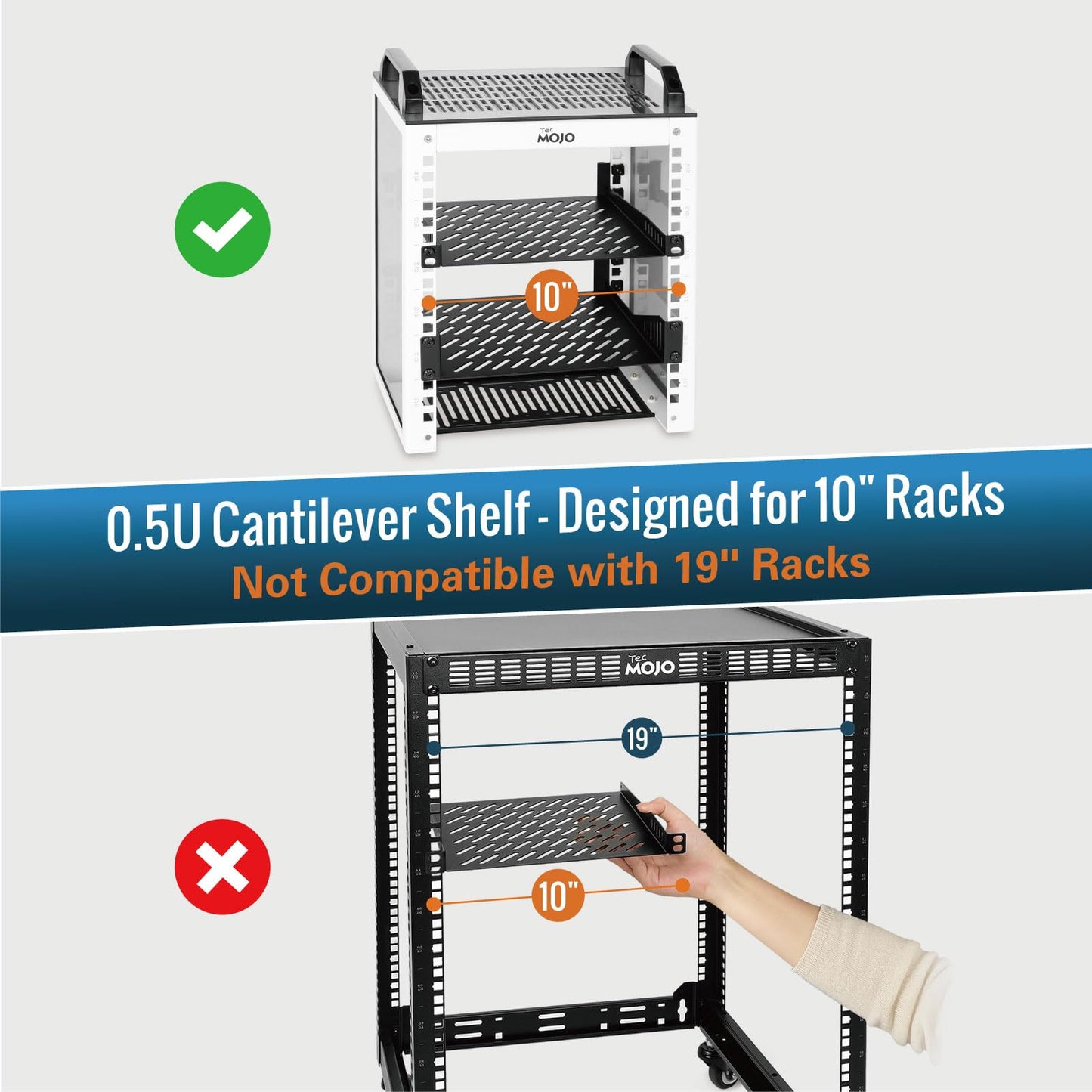 Tecmojo 0.5U Enclosures Rack Shelf 10 inch 200mm Depth Server Mount Vent 2 DEMO