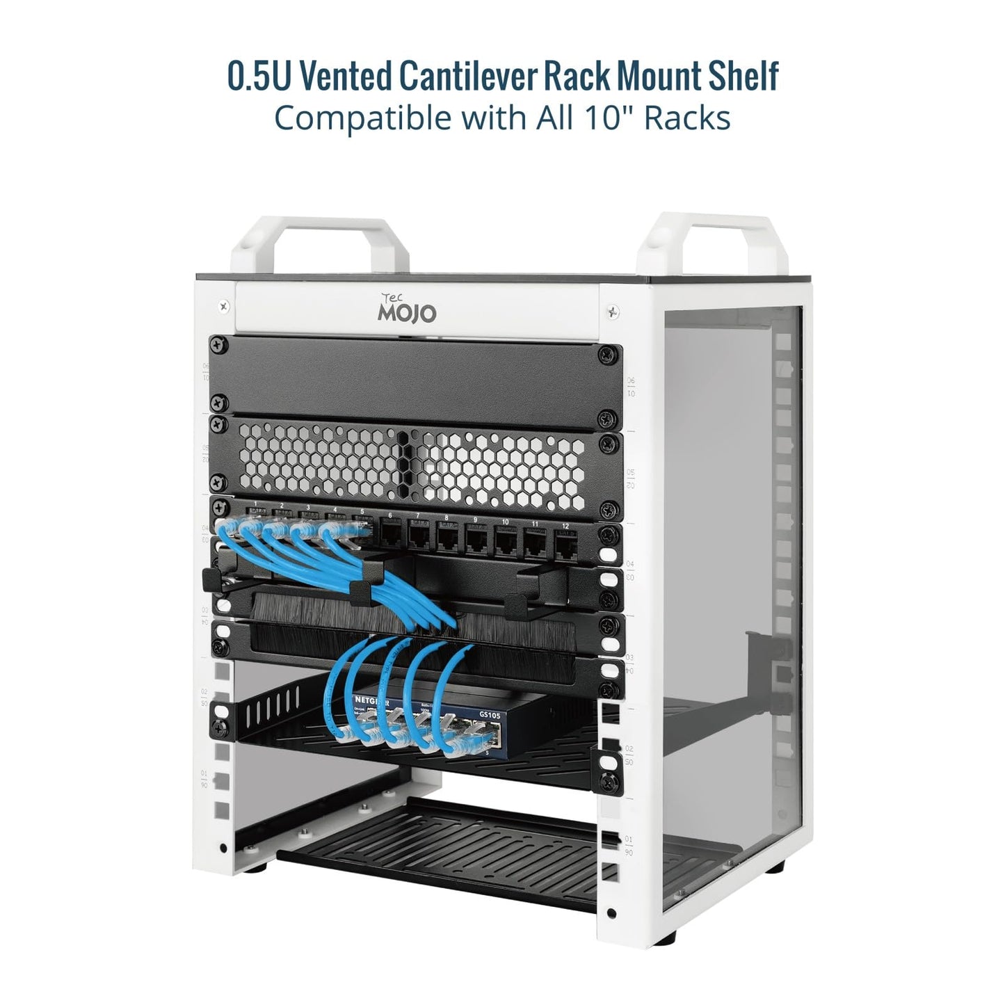 Tecmojo 0.5U Enclosures Rack Shelf 10 inch 200mm Depth Server Mount Vent 2 DEMO