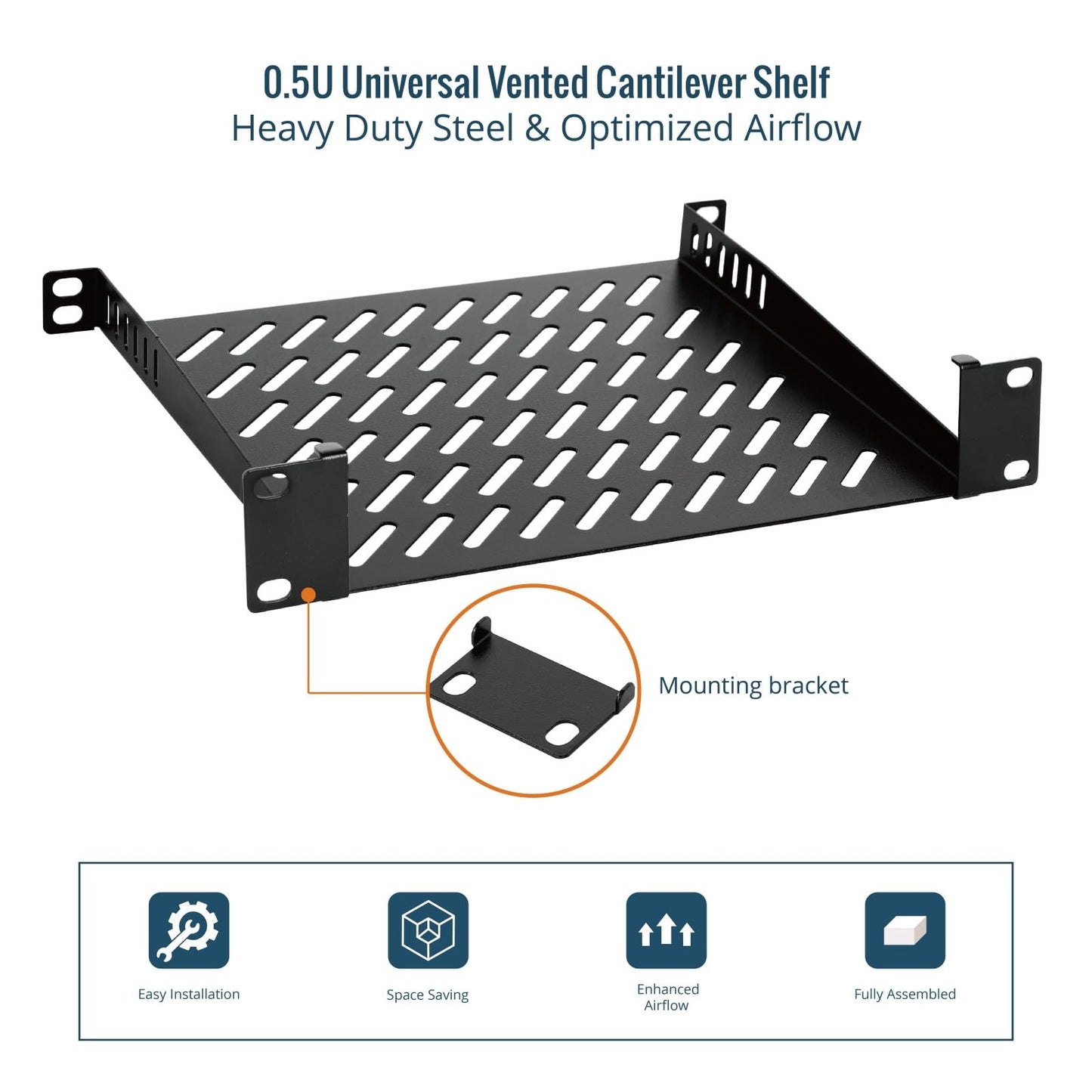 Tecmojo 0.5U Enclosures Rack Shelf 10 inch 200mm Depth Server Mount Vent 2 DEMO