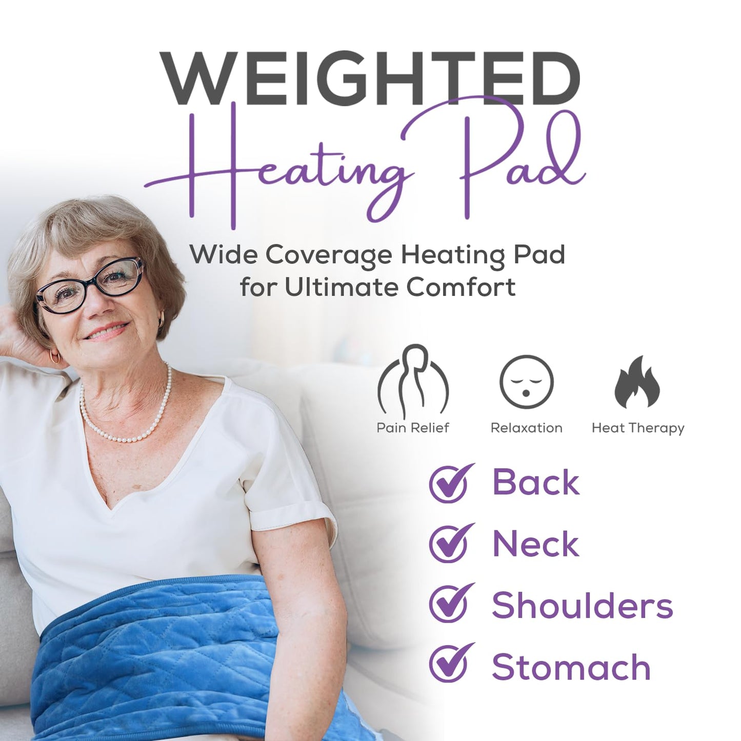 Purple Moon Collection Electric Heating Pad Therapeutic Wrap for Back, DEMO