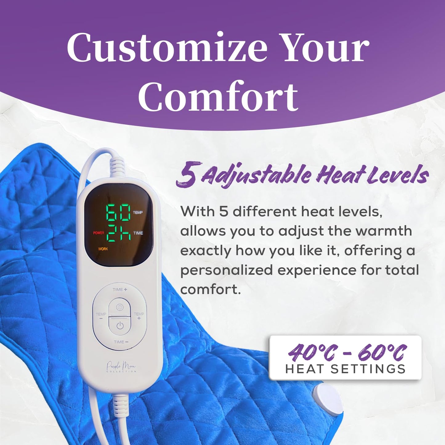 Purple Moon Collection Electric Heating Pad Therapeutic Wrap for Back, DEMO