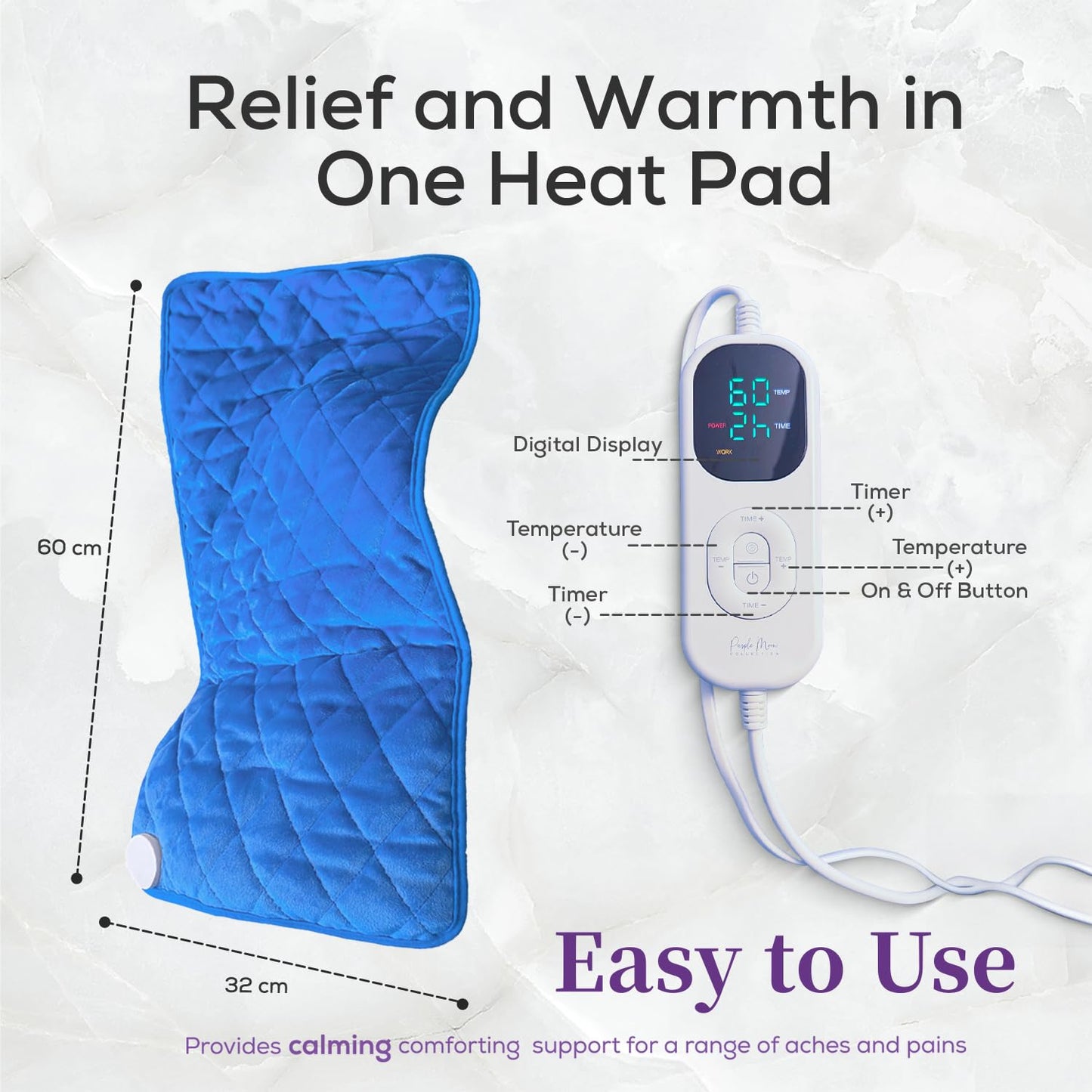 Purple Moon Collection Electric Heating Pad Therapeutic Wrap for Back, DEMO