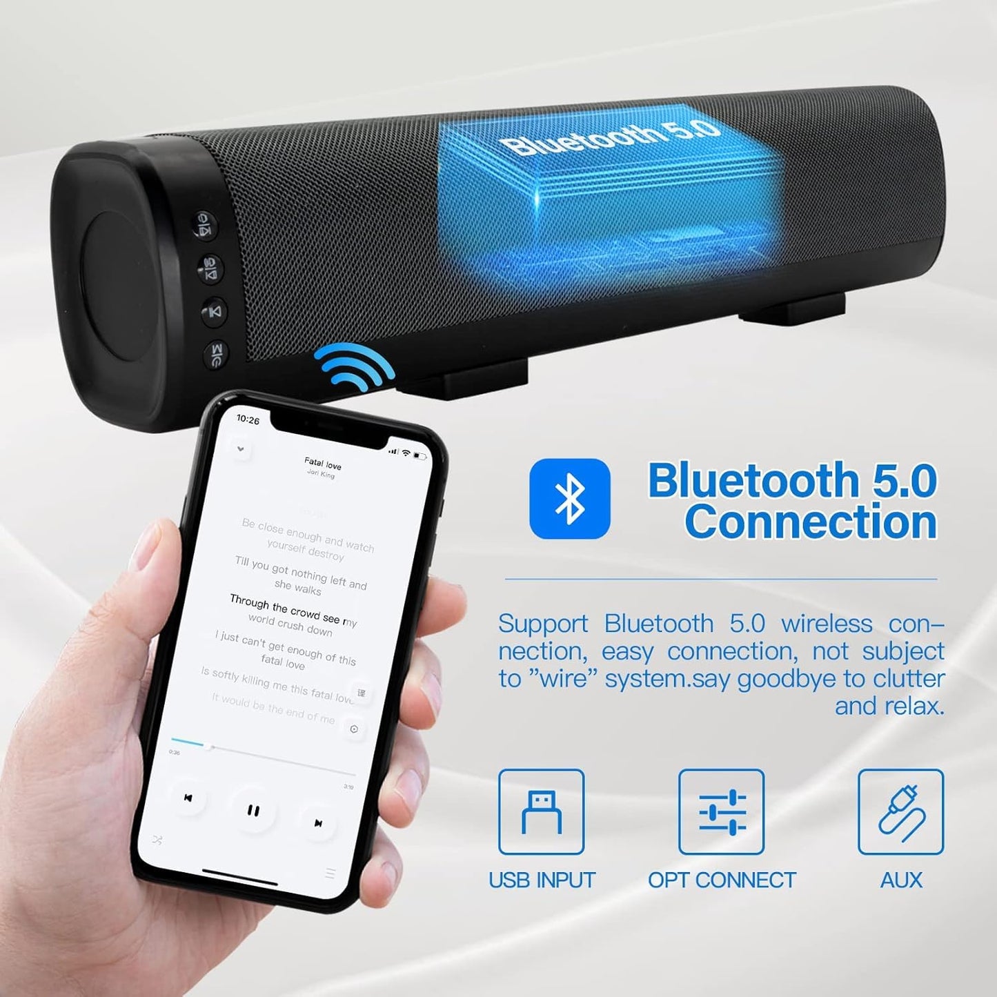 Aigomio 50W Compact Bluetooth Soundbar Speaker for TV, 16" Black Home Audio DEMO