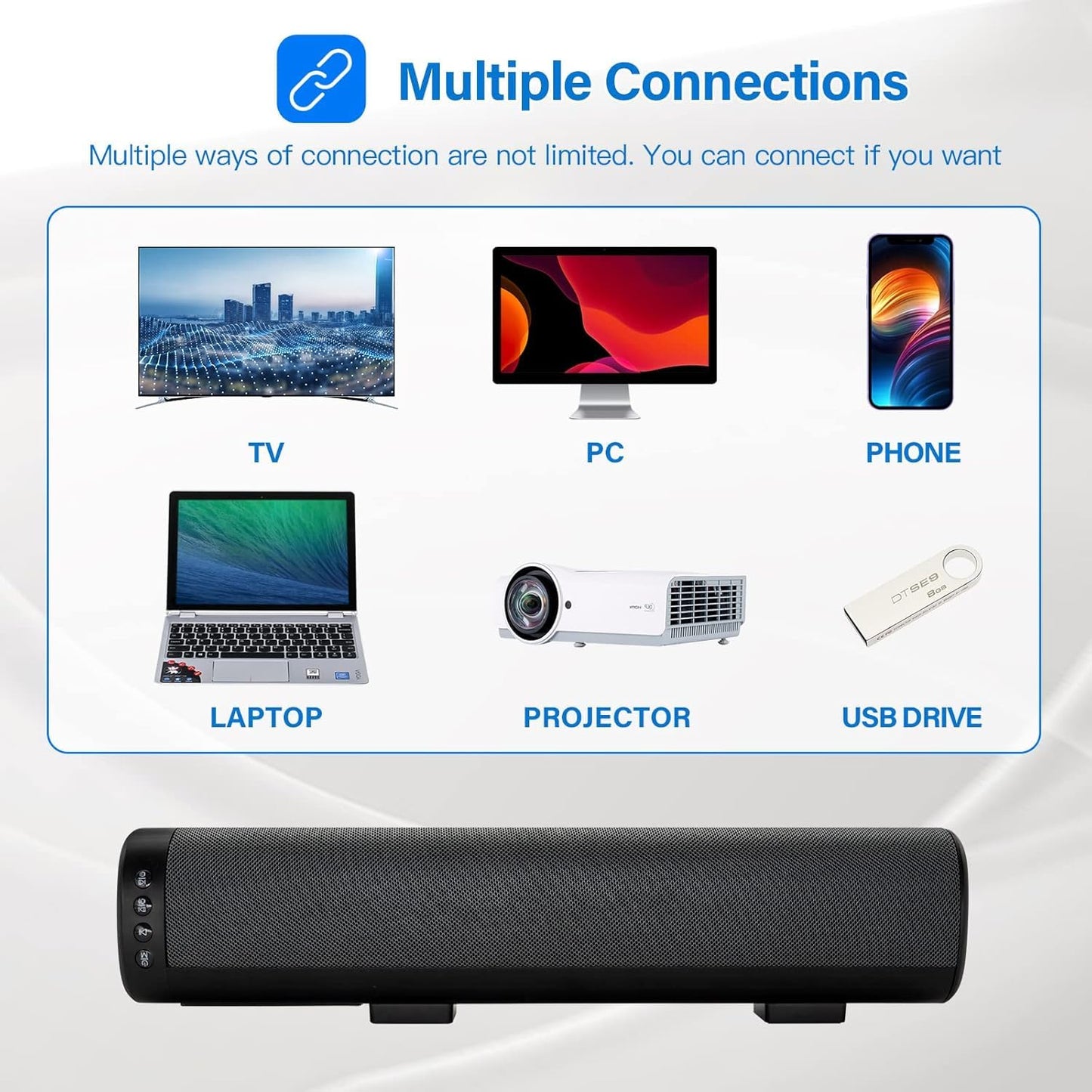 Aigomio 50W Compact Bluetooth Soundbar Speaker for TV, 16" Black Home Audio DEMO