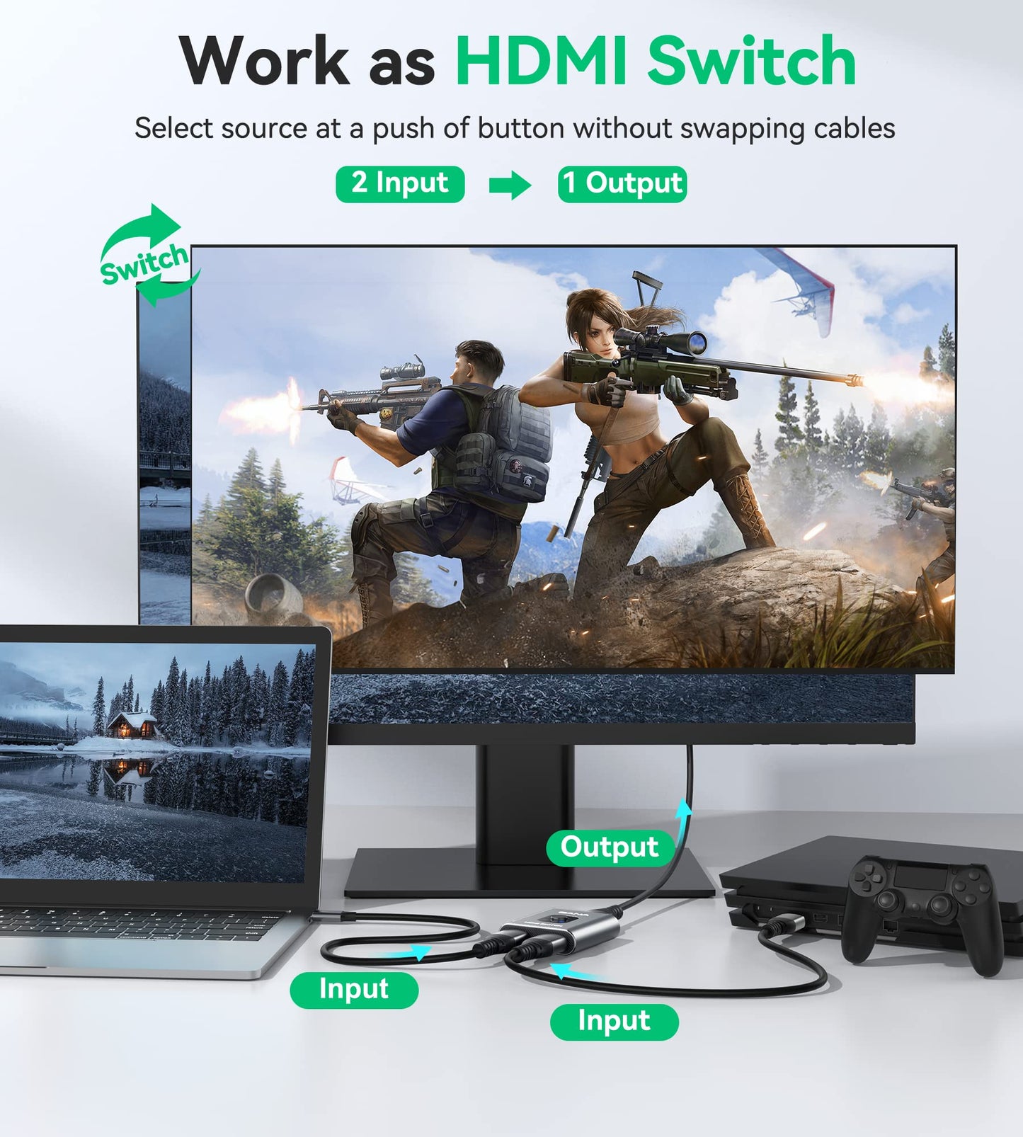 GANA Aluminum Bidirectional HDMI 2-in-1 Selector Box, Grey Switcher DEMO