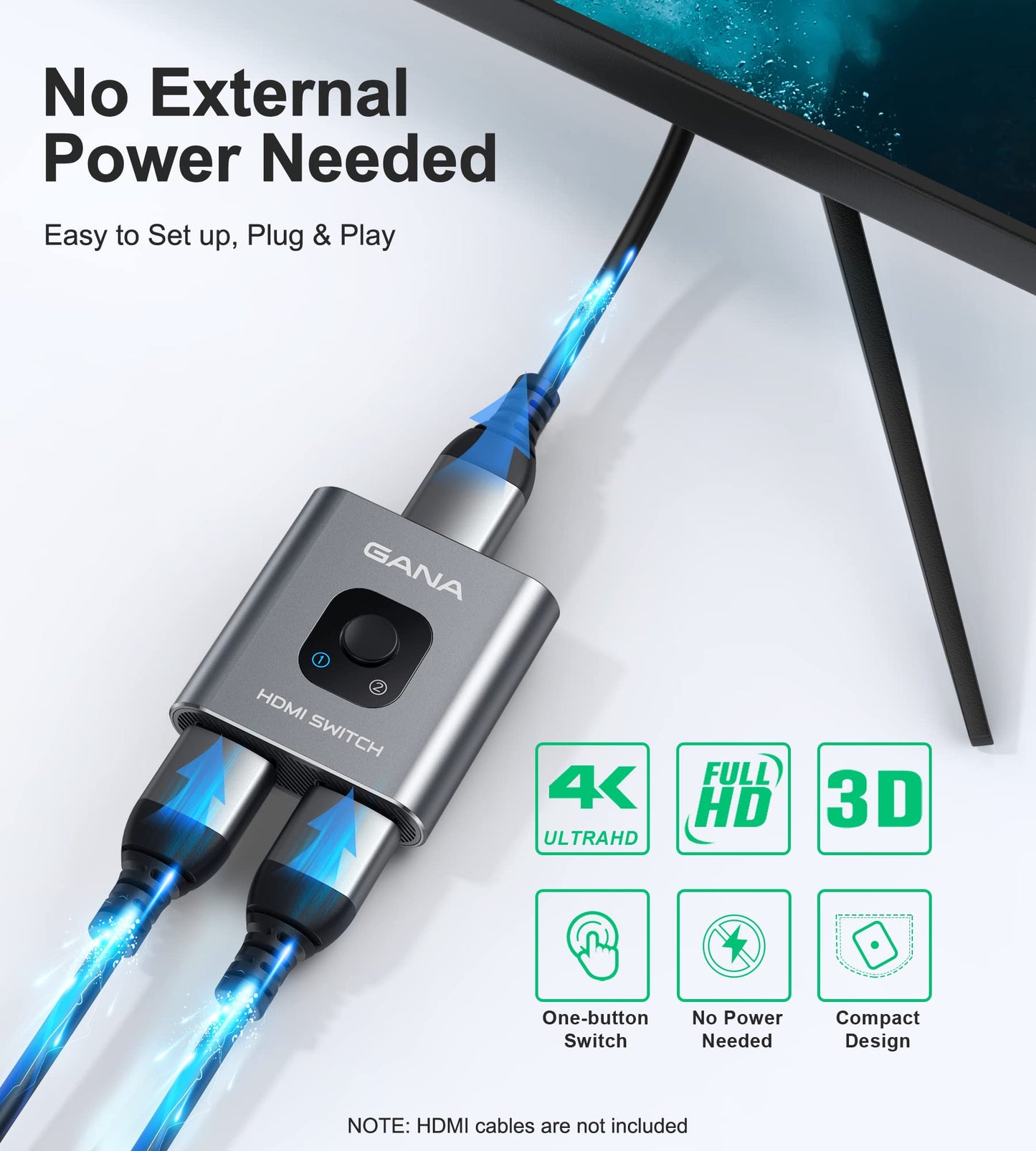 GANA Aluminum Bidirectional HDMI 2-in-1 Selector Box, Grey Switcher DEMO