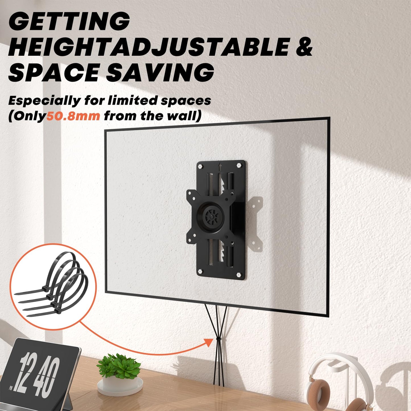PUTORSEN Height Adjustable Monitor Wall Mount Bracket for 13-35 Inch DEMO