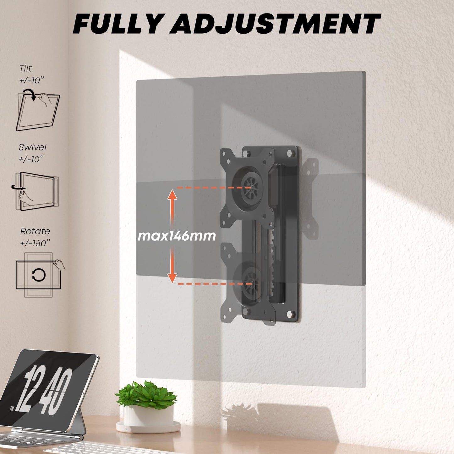 PUTORSEN Height Adjustable Monitor Wall Mount Bracket for 13-35 Inch DEMO