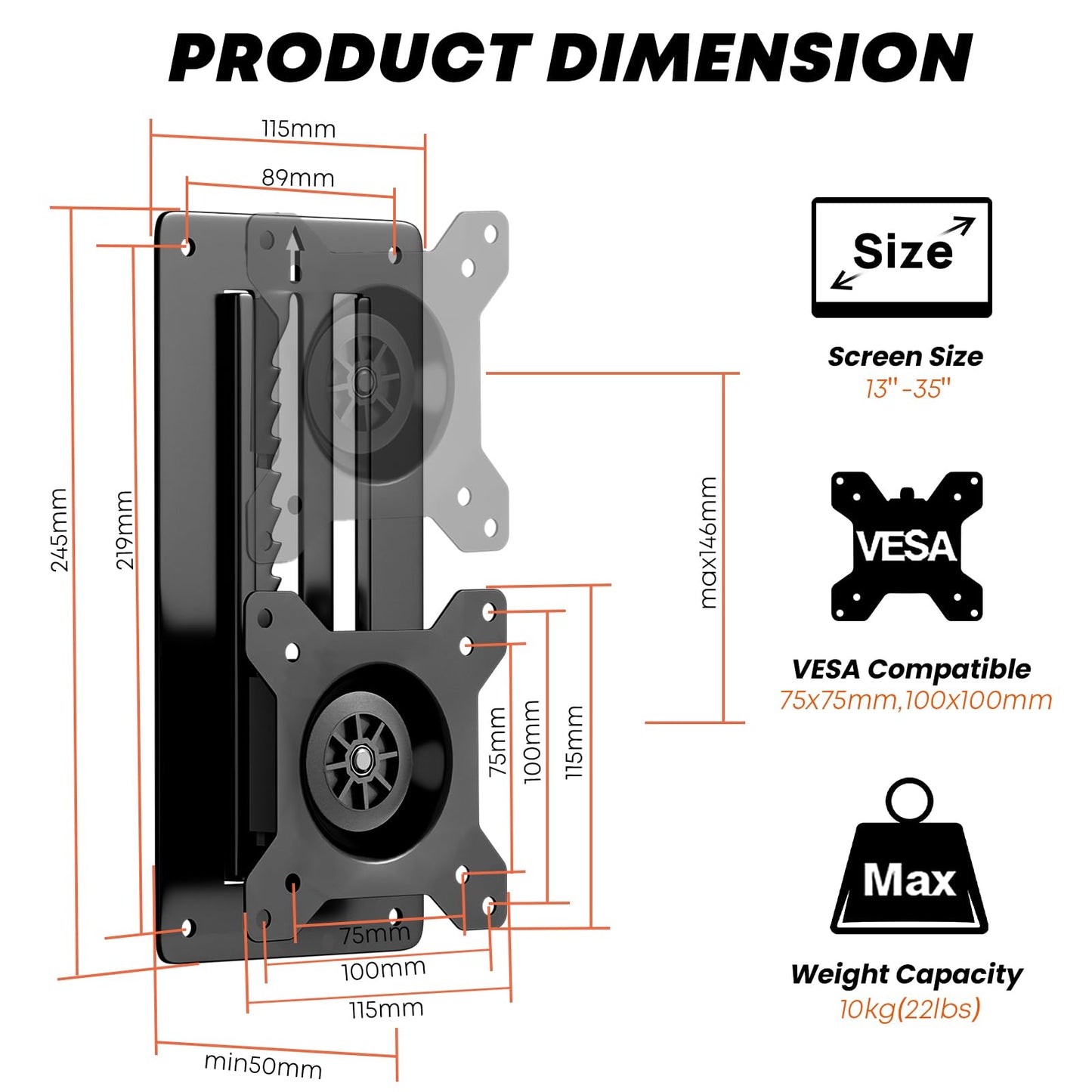 PUTORSEN Height Adjustable Monitor Wall Mount Bracket for 13-35 Inch DEMO