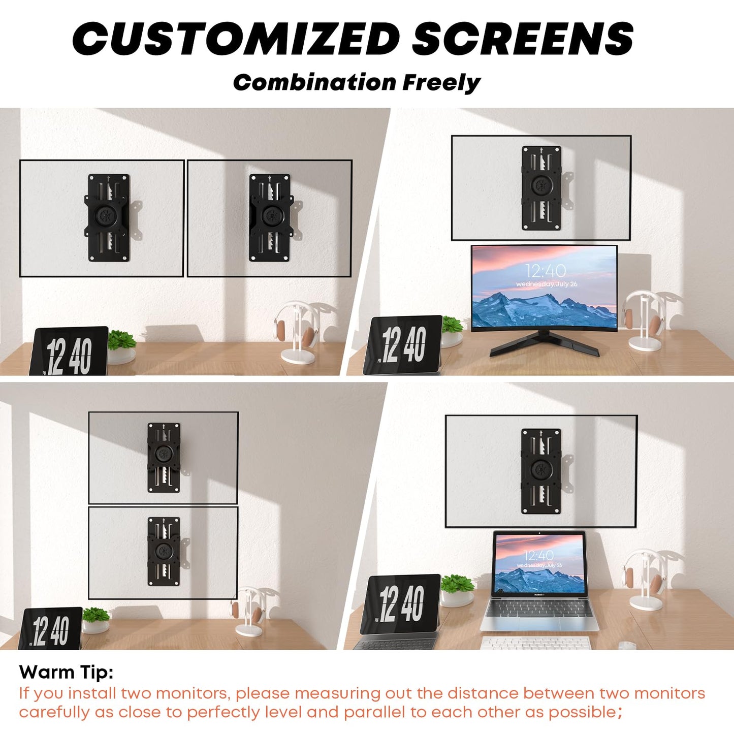 PUTORSEN Height Adjustable Monitor Wall Mount Bracket for 13-35 Inch DEMO