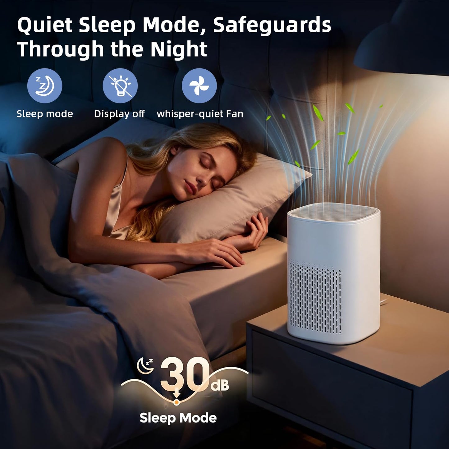 ILEHOE Quiet Air Purifiers Air Purifier with H13 HEPA Filter, Beige, Ideal DEMO