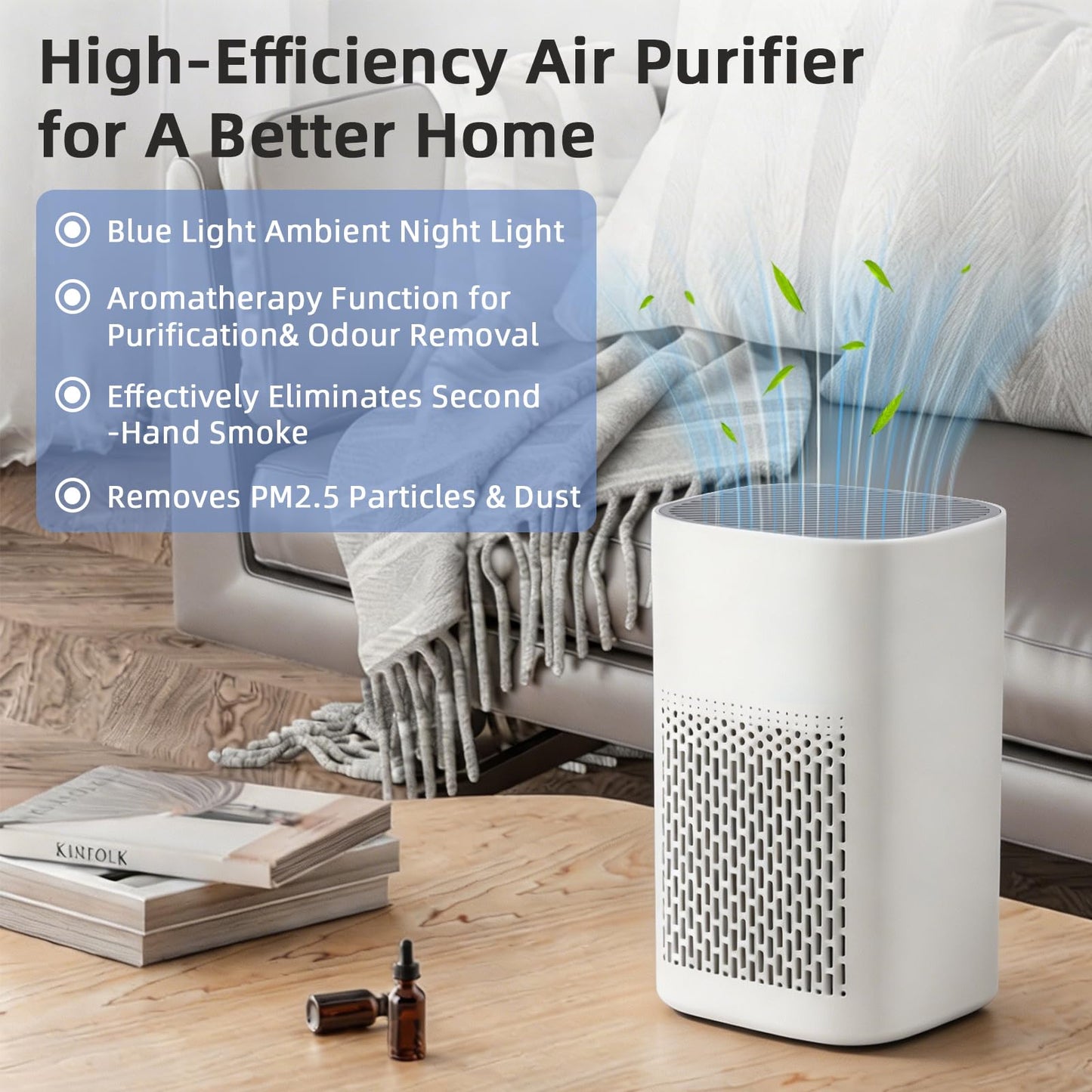 ILEHOE Quiet Air Purifiers Air Purifier with H13 HEPA Filter, Beige, Ideal DEMO