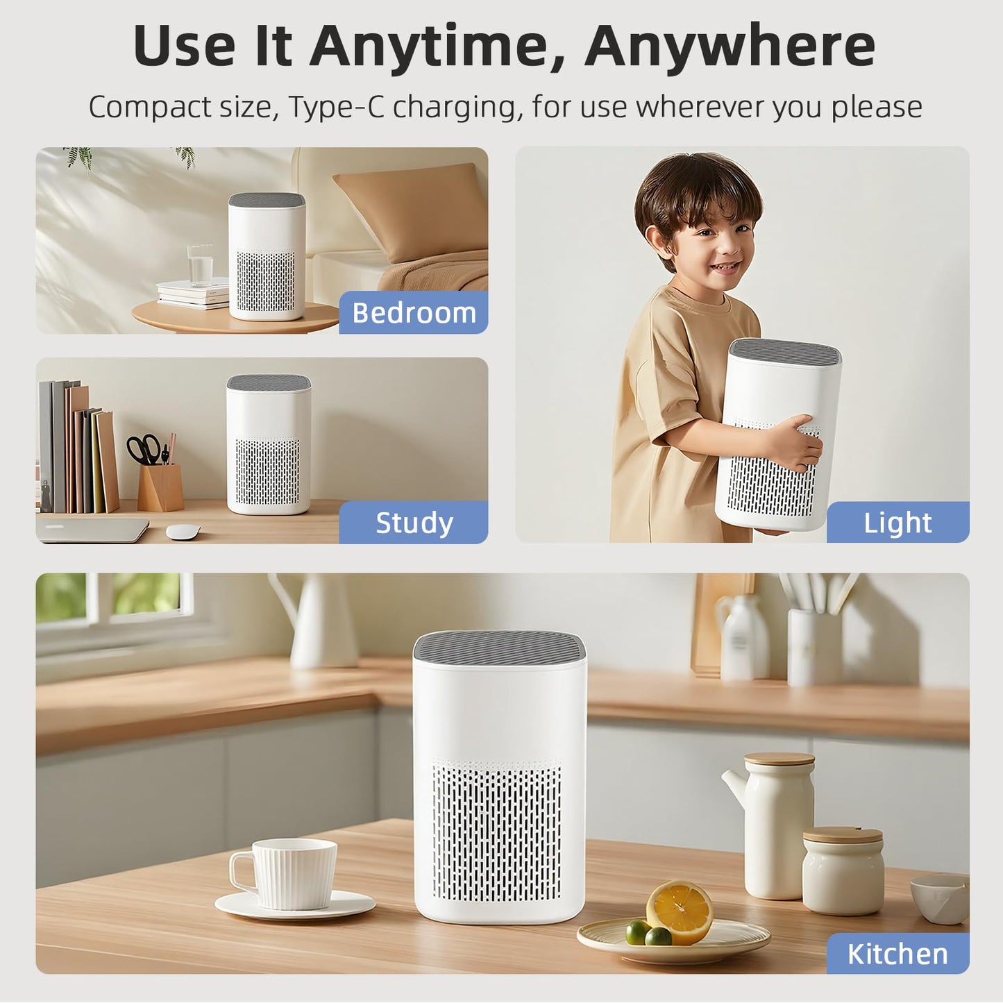 ILEHOE Quiet Air Purifiers Air Purifier with H13 HEPA Filter, Beige, Ideal DEMO